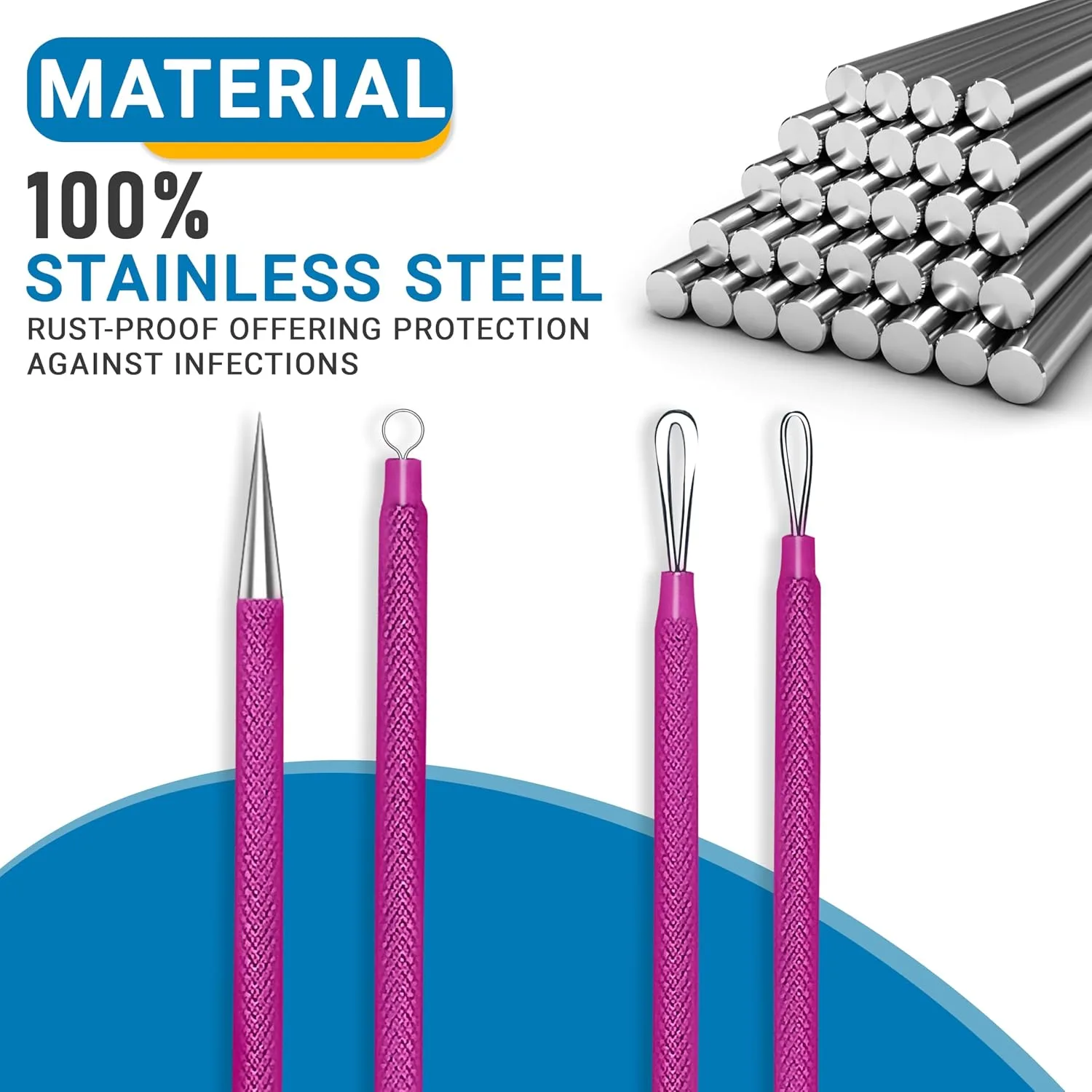 2Pcs Stainless Steel Pimple Extractor Acne Tool Surgical Blackhead Remover