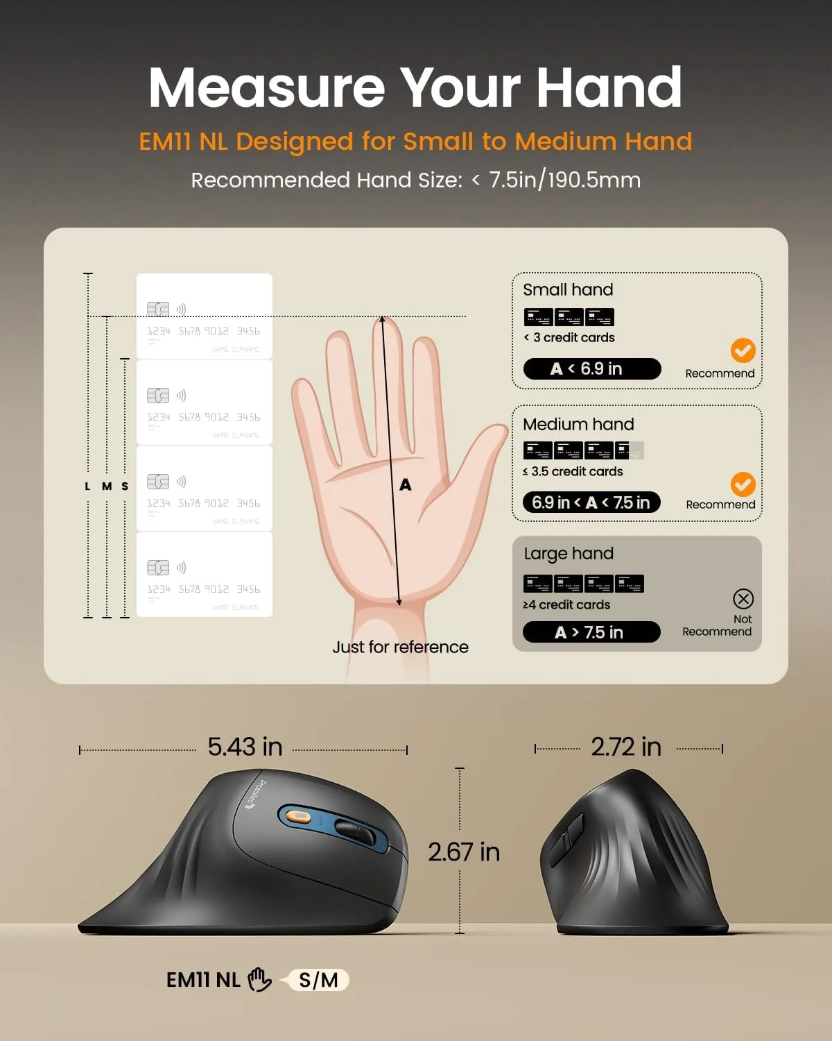 ProtoArc EM11 NL Wireless Ergonomic Mouse, Rechargeable Vertical Mouse