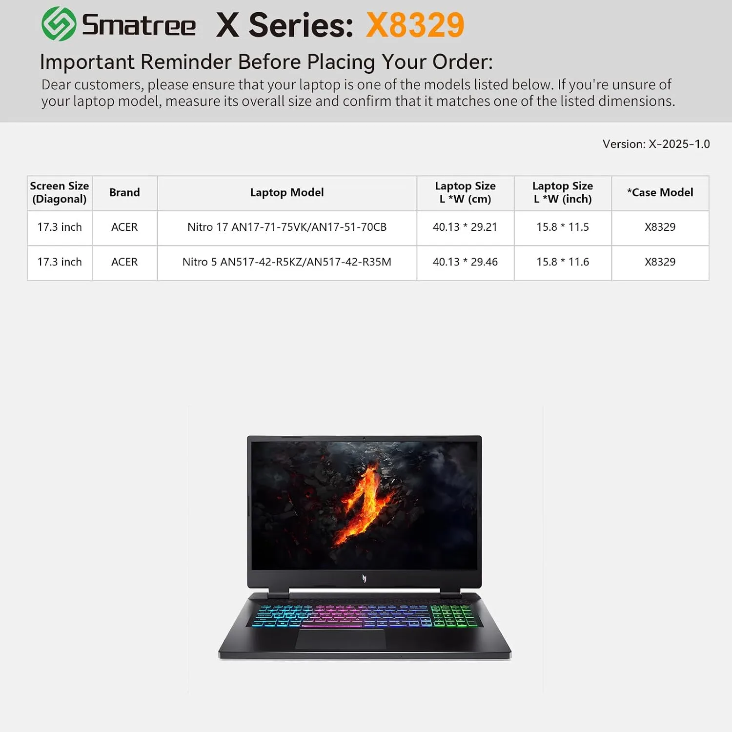 Smatree 17.3 inch Hard EVA Laptop Case only for Acer Nitro 5 AN517-54-79L1