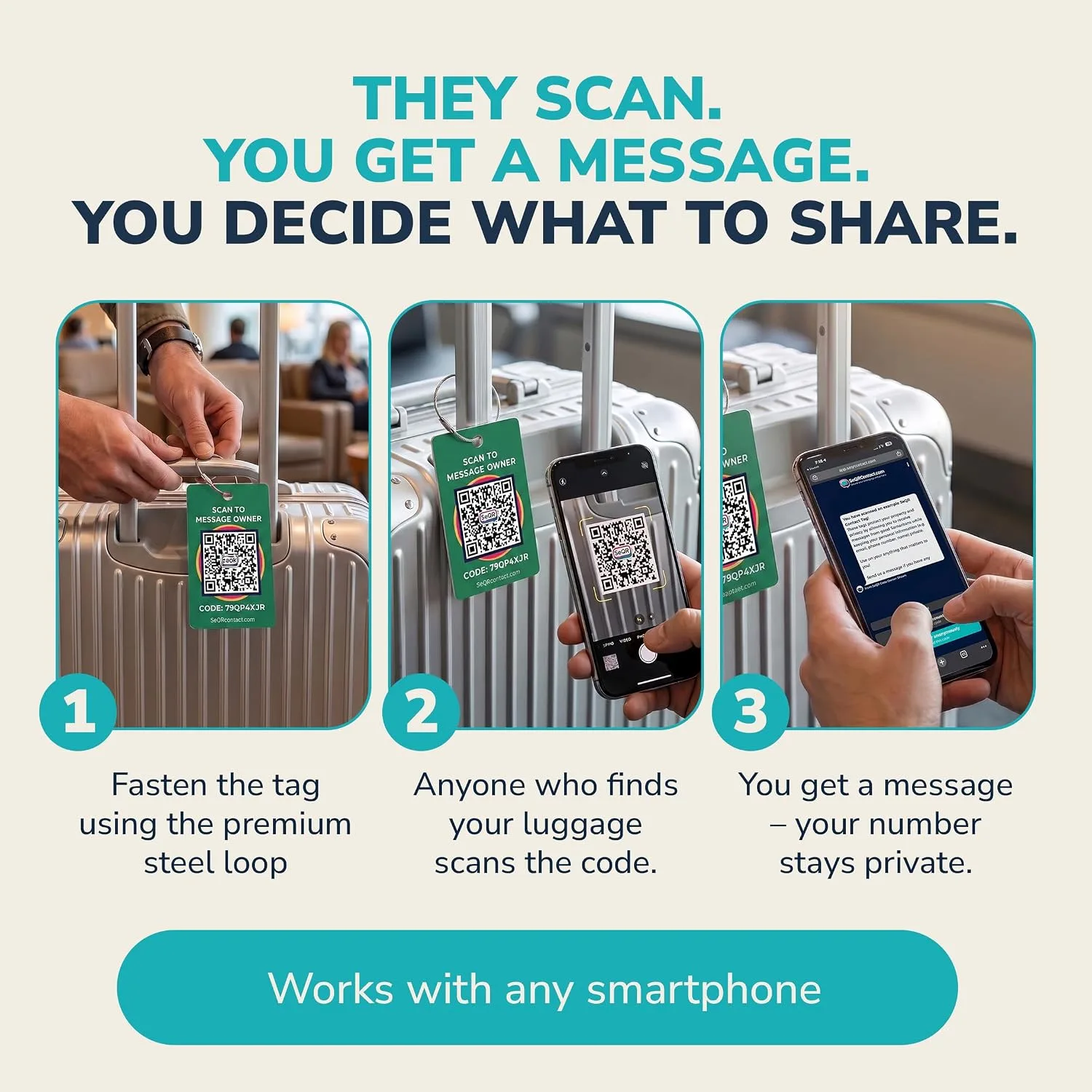 Smart Luggage Tag - Privacy QR Code Tags for Travel Suitcases, 2 Pack Green
