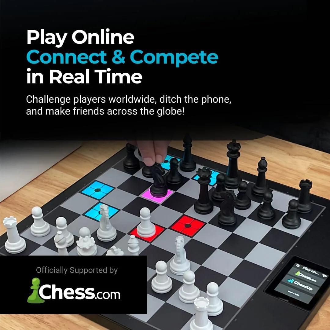 ChessUp 2 - Electronic Chess Board by Bryght Labs - Built-in WiFi, Chess Engine - Includes Chess Set TouchSense Pieces - Light Up Smart Chess Board - with AI, Lessons, Wireless Play & Companion App
