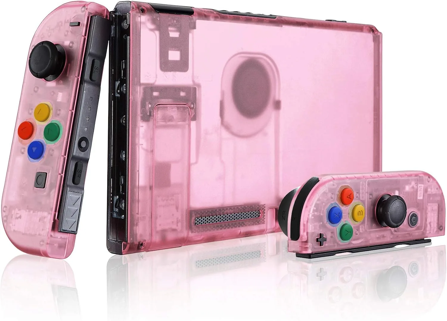 eXtremeRate DIY Replacement Shell Buttons for Nintendo Switch, Back Plate for Switch Console, Housing with Colorful Buttons for Joycon Handheld Controller - Clear Cherry Pink [No Electronics Parts]