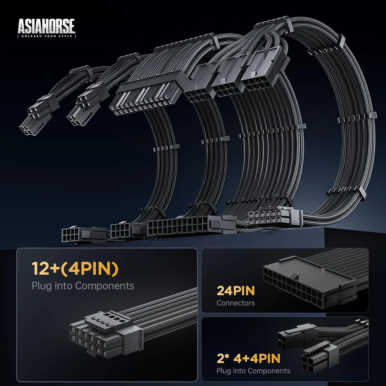 AsiaHorse 12VHPWR Cable Extension Kit, 16AWG Pcie 5.0 PSU Cable Extension Kit Soft Braided Power Supply Cable Extension, 24pin ATX /4+4pin EPS /12+4pin, 30CM Length with Cable Combs