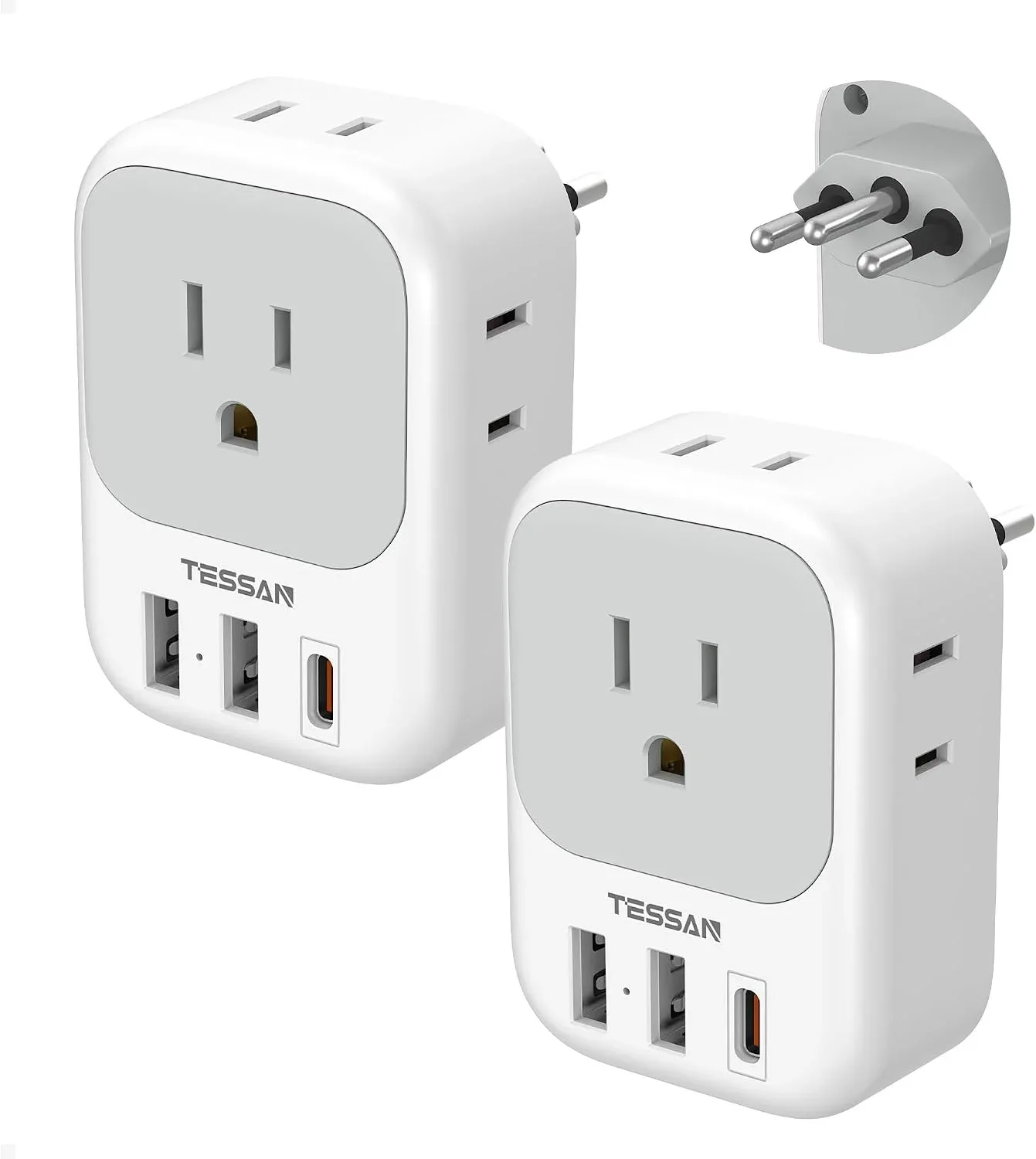 TESSAN Brazil Plug Adapter 2 Pack, 7 in 1 US to Brazil Power Adapter