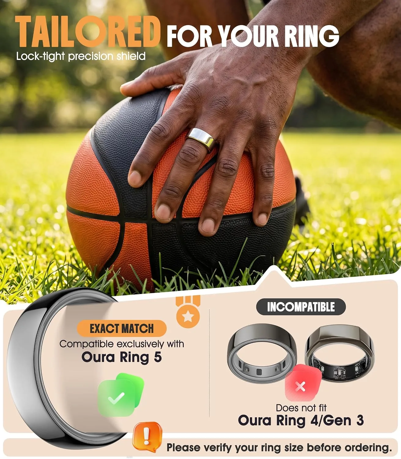 3 Pack Ring Cover Compatible for Oura Ring 5, Resistant TPU, Silver-Size 8