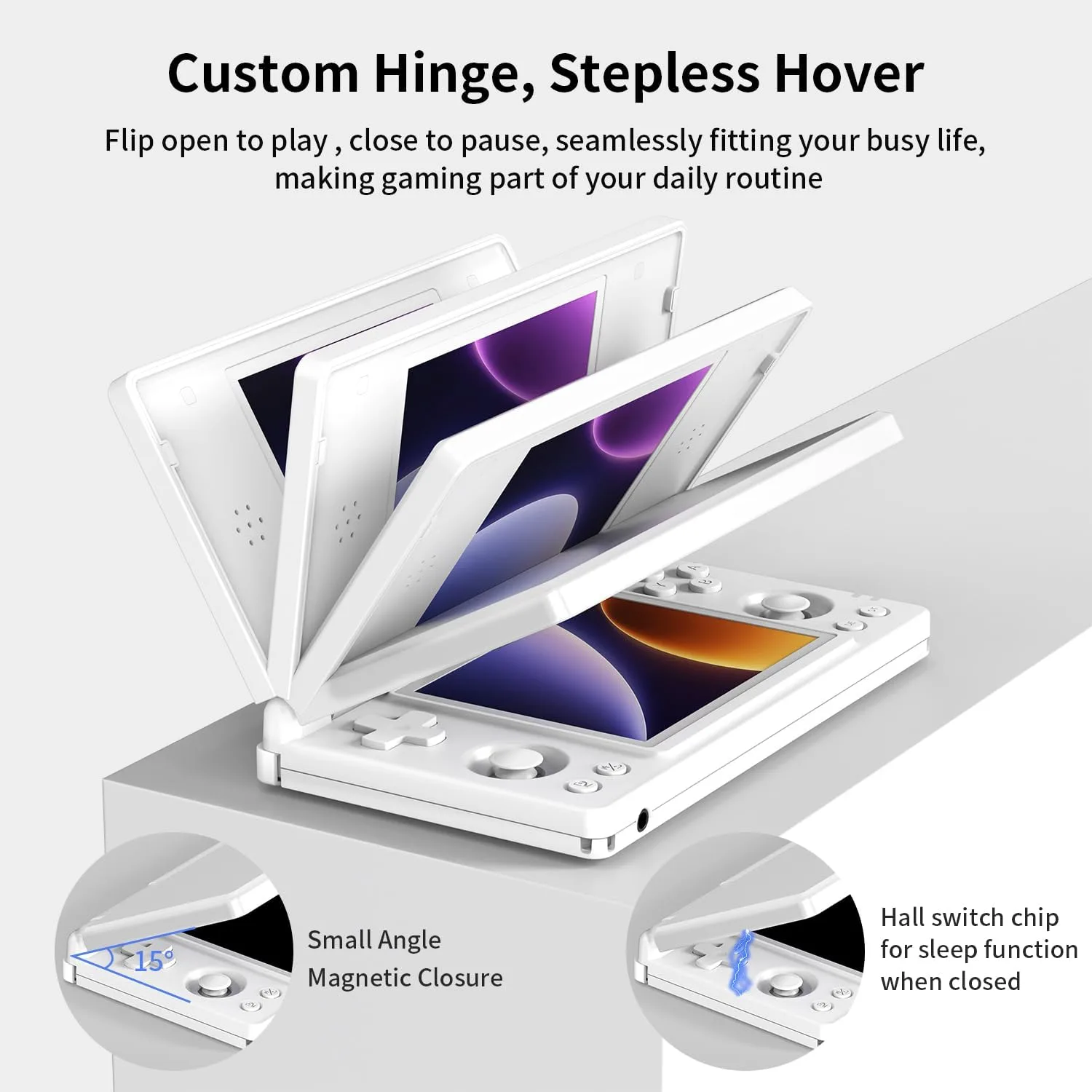 Aivuidbs RG DS Foldable Handheld Game Console RK3568 Anbernic RG DS Android 14 System two-Player Joystick Top and Bottom Dual Screen 4 inch OCA Full Touch Screen 4000mAh 3 + 32gb (RG DS Polar White-new)