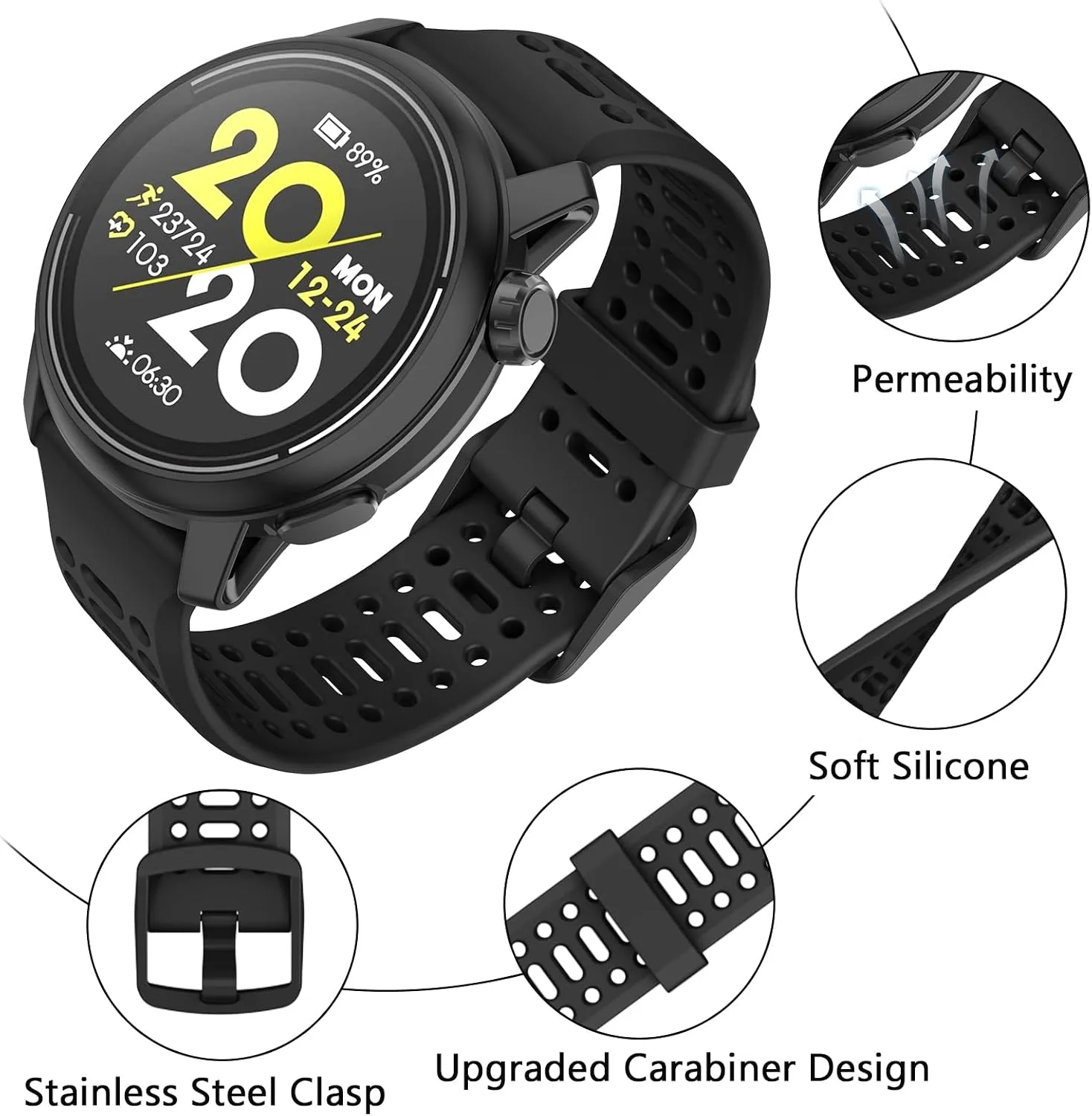Compatible with COROS Pace 3 Watch Band, 22mm Quick Release Sports Silicone Watch Band Breathable Wristband Strap Women Men Strap for COROS APEX 2 Pro/APEX 46mm/APEX Pro