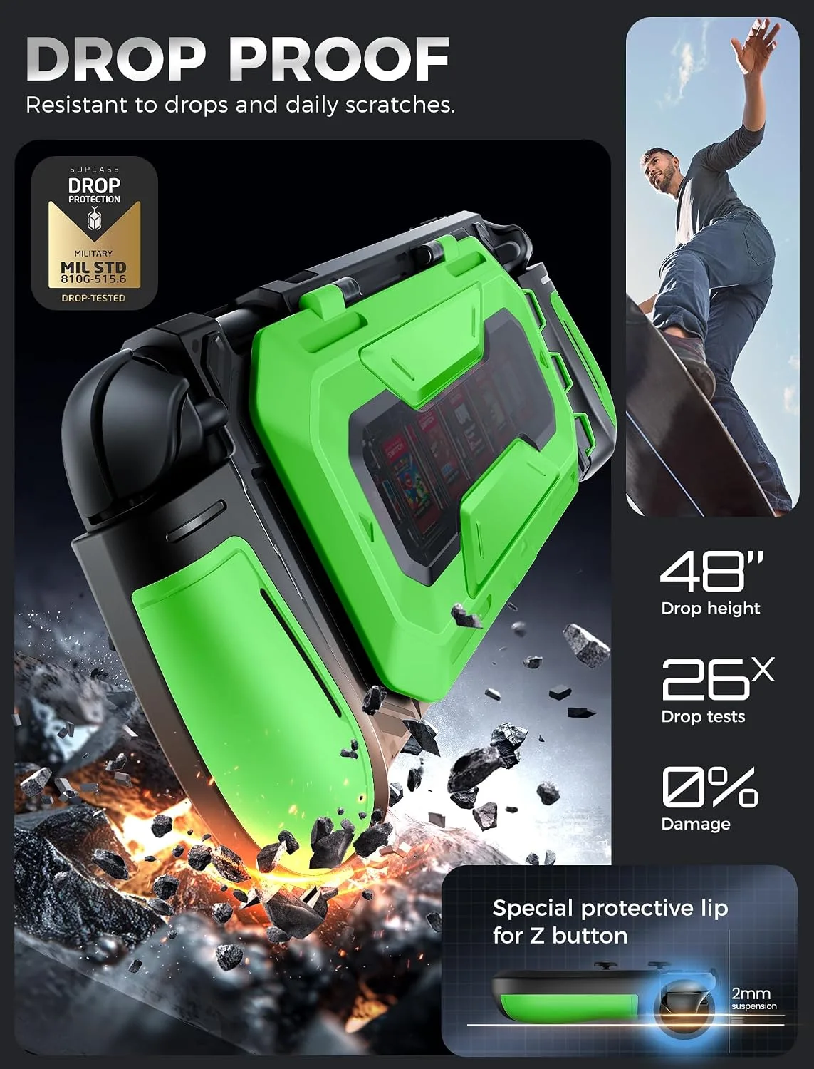 Mumba Titan Case for Nintendo Switch 2 with Kickstand & 7 Card Slots, Green