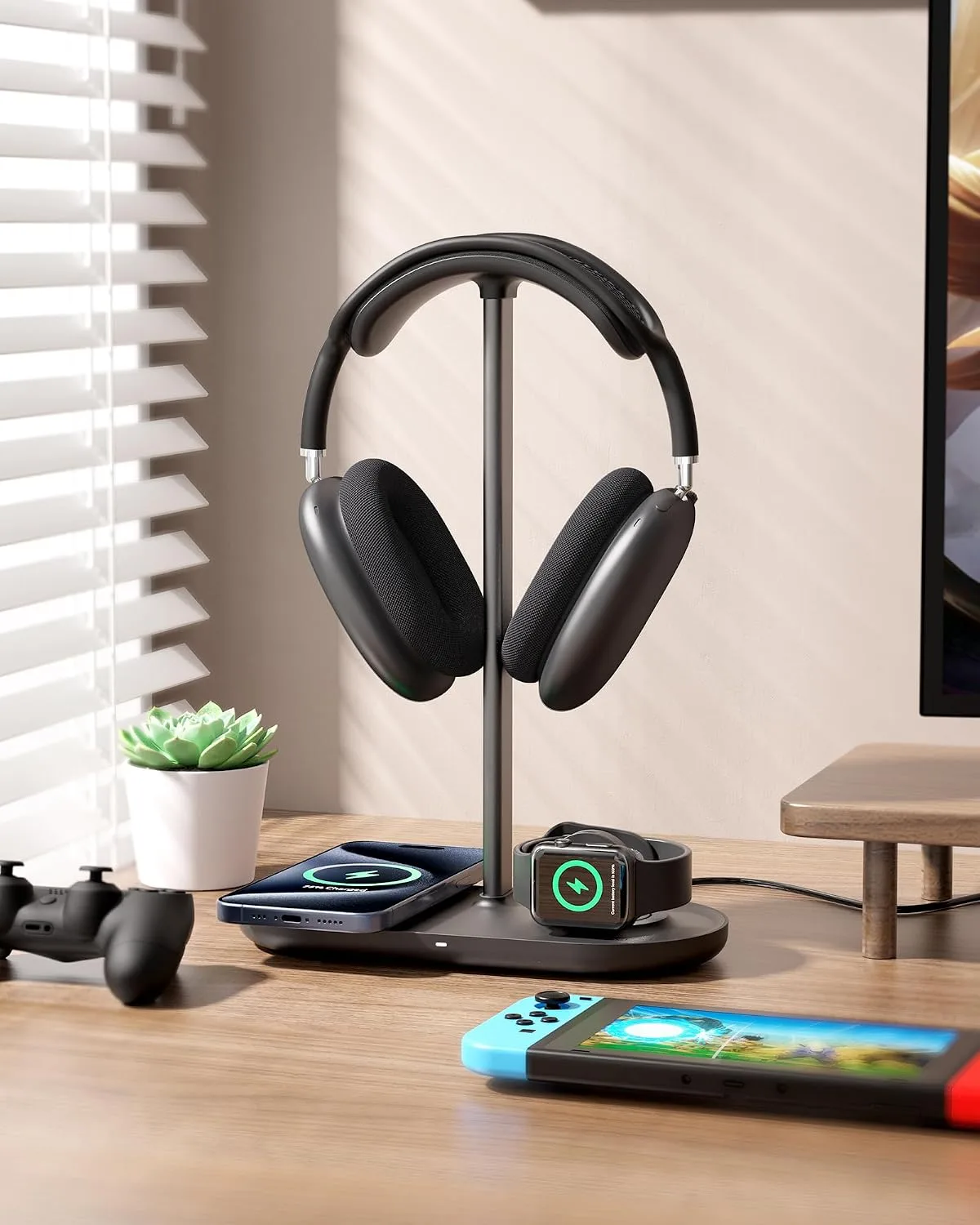 HiWe Headphone Stand, 2-in-1 MagSafe Wireless Charger for iPhone/iWatch