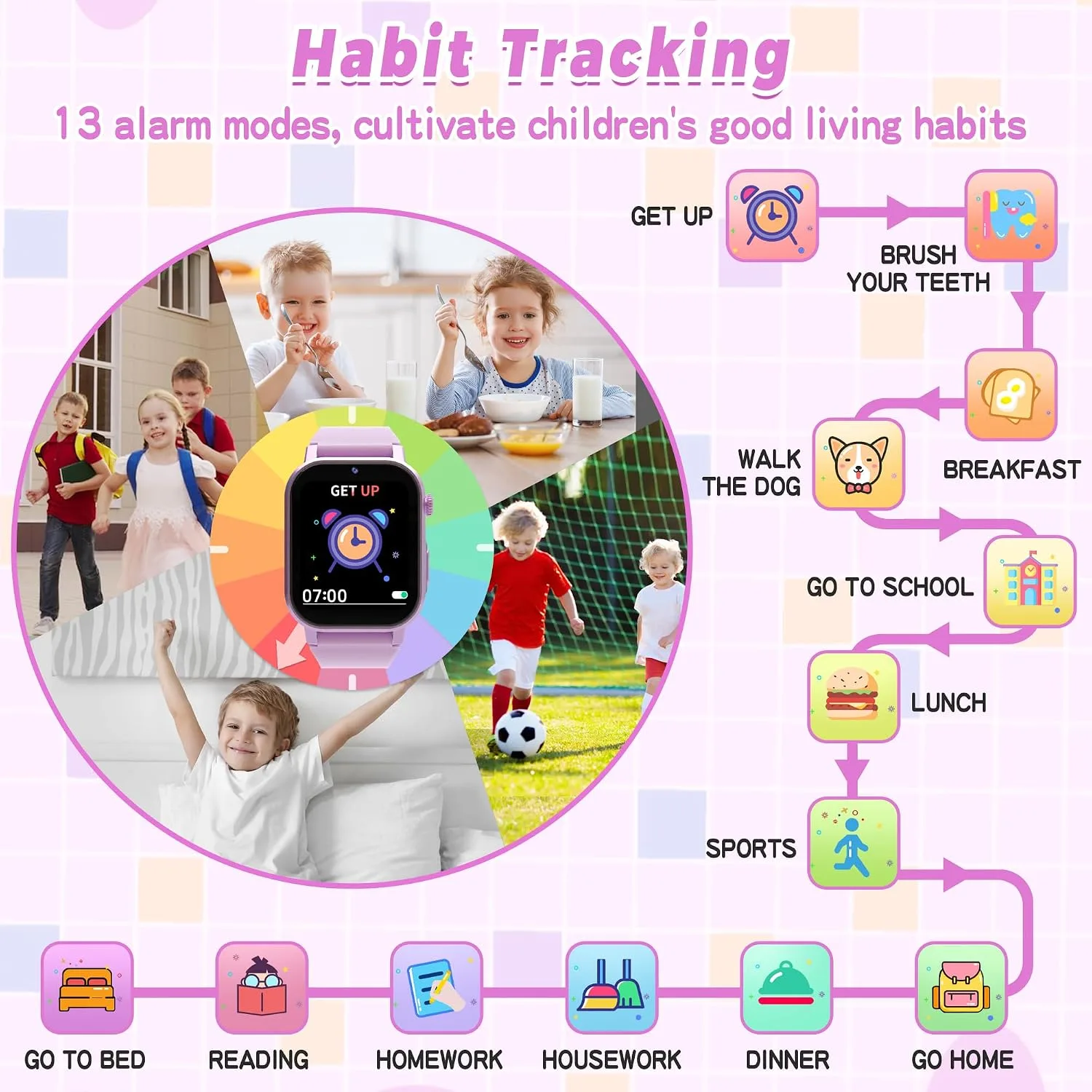Phyulls Kids Smart Watches Girls with 32 Puzzle Games, HD Camera, Pedometer