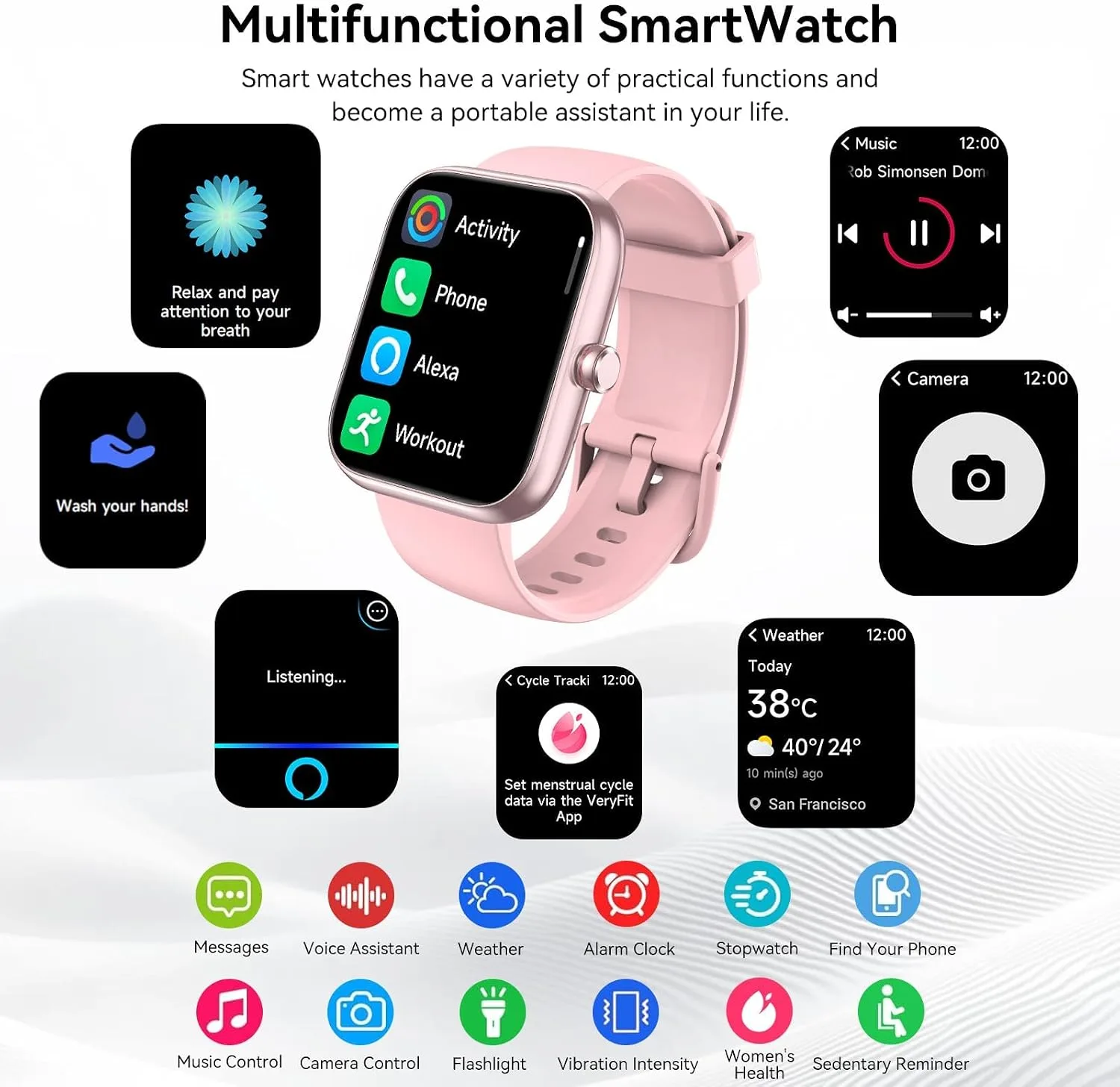 Smart Watch with Alexa Built-in, 1.83" HD Touchscreen Fitness Tracke