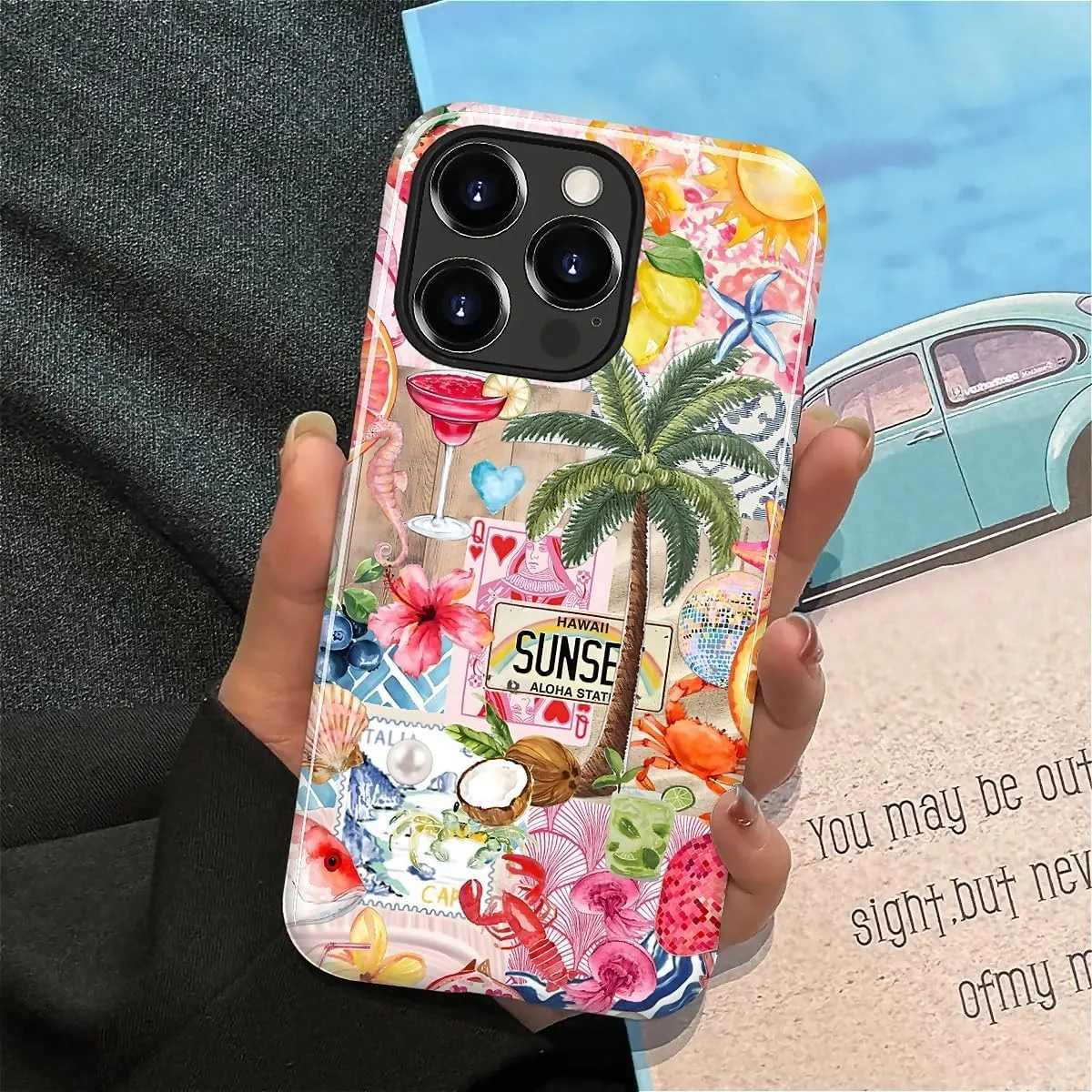 DAIZAG Case for iPhone 13 Pro,Mixed 2 Layer Design Shockproof Soft TPU Ddouble Protection Phone Case for iPhone 13 Pro-Aesthetic Summer Beach