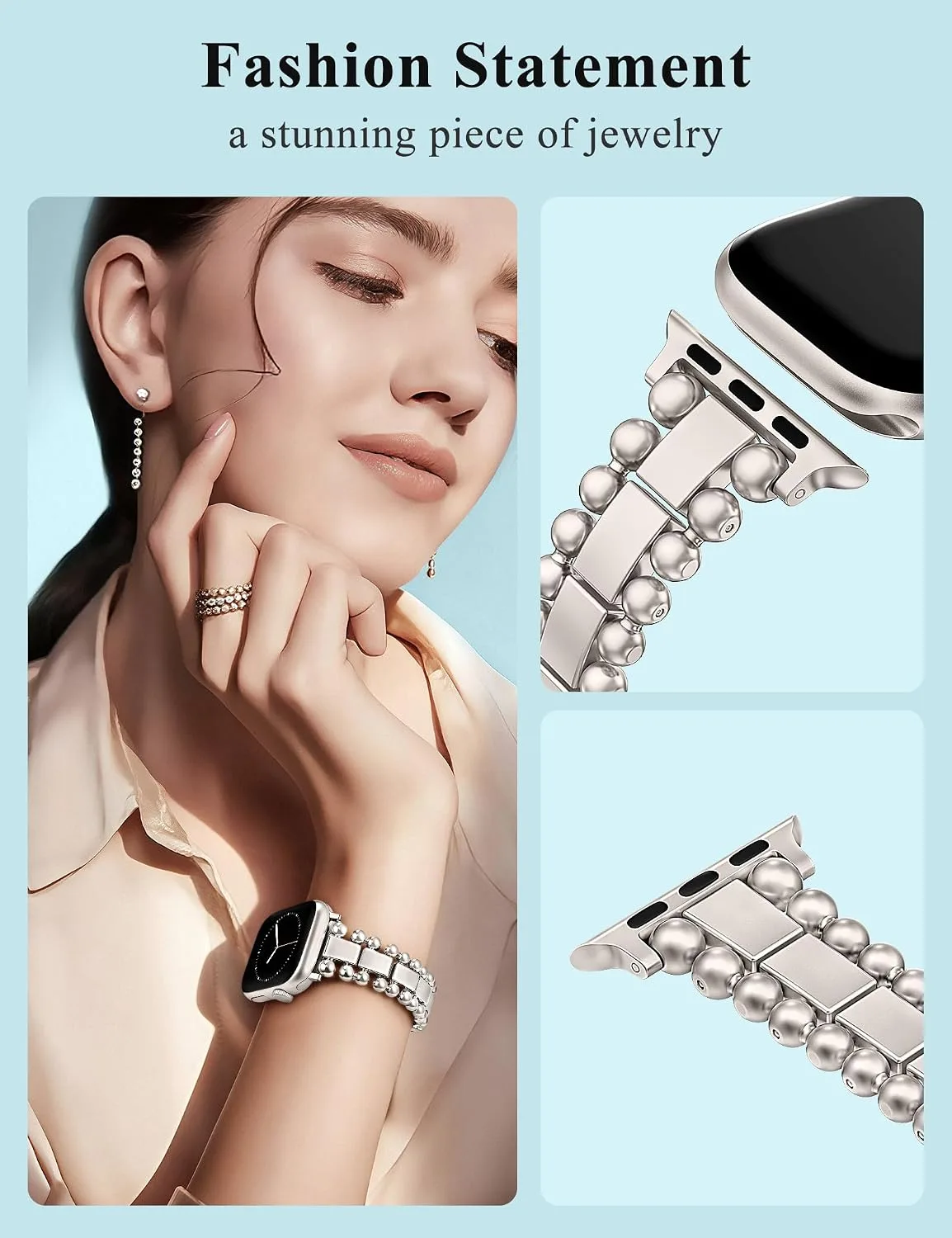 TOYOUTHS Dressy Metal Beaded Bracelet for Apple Watch Bands Women