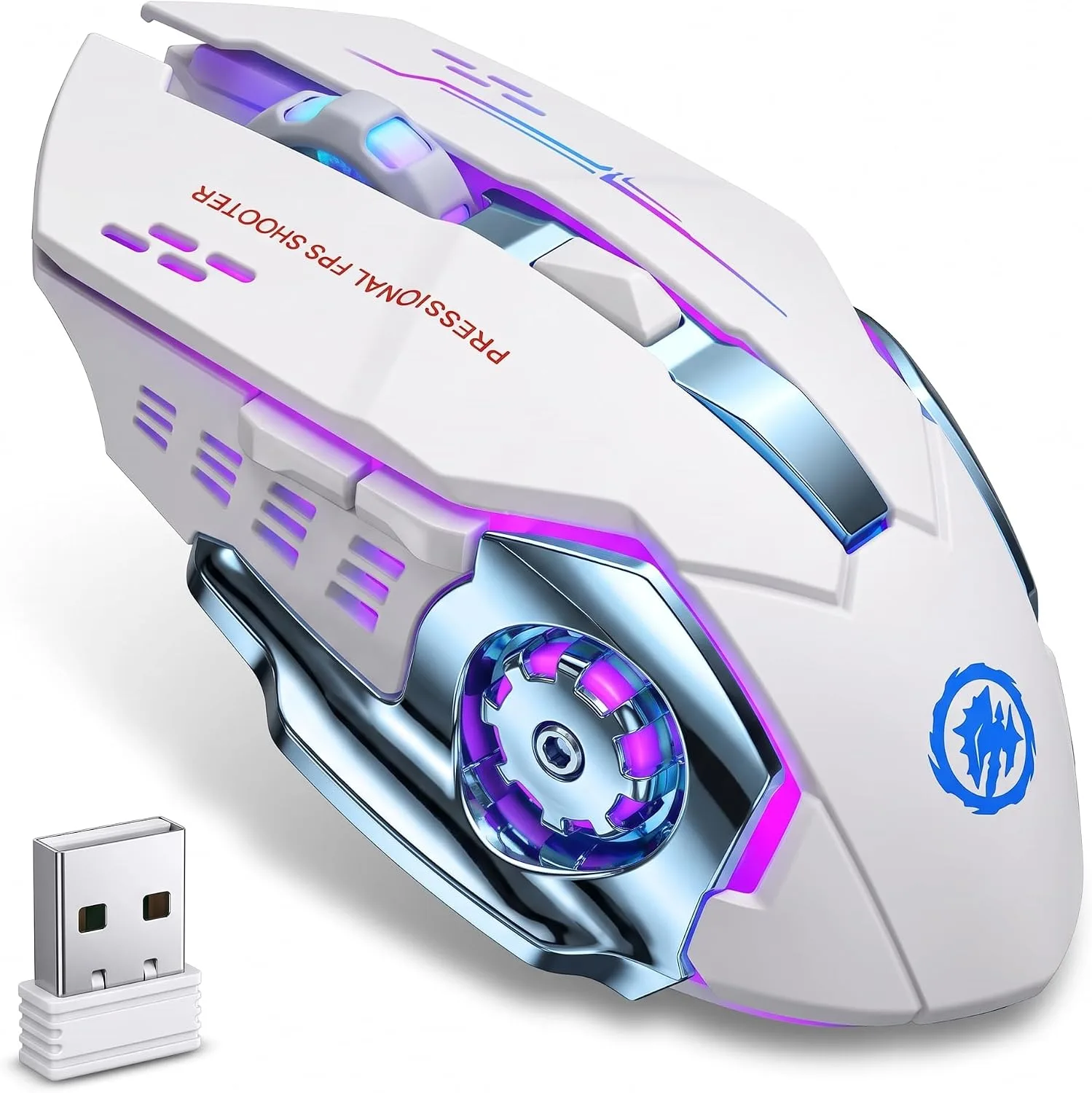 Mouse Gamer Melogaga Wireless Bluetooth/2.4G RGB Recargable Blanco