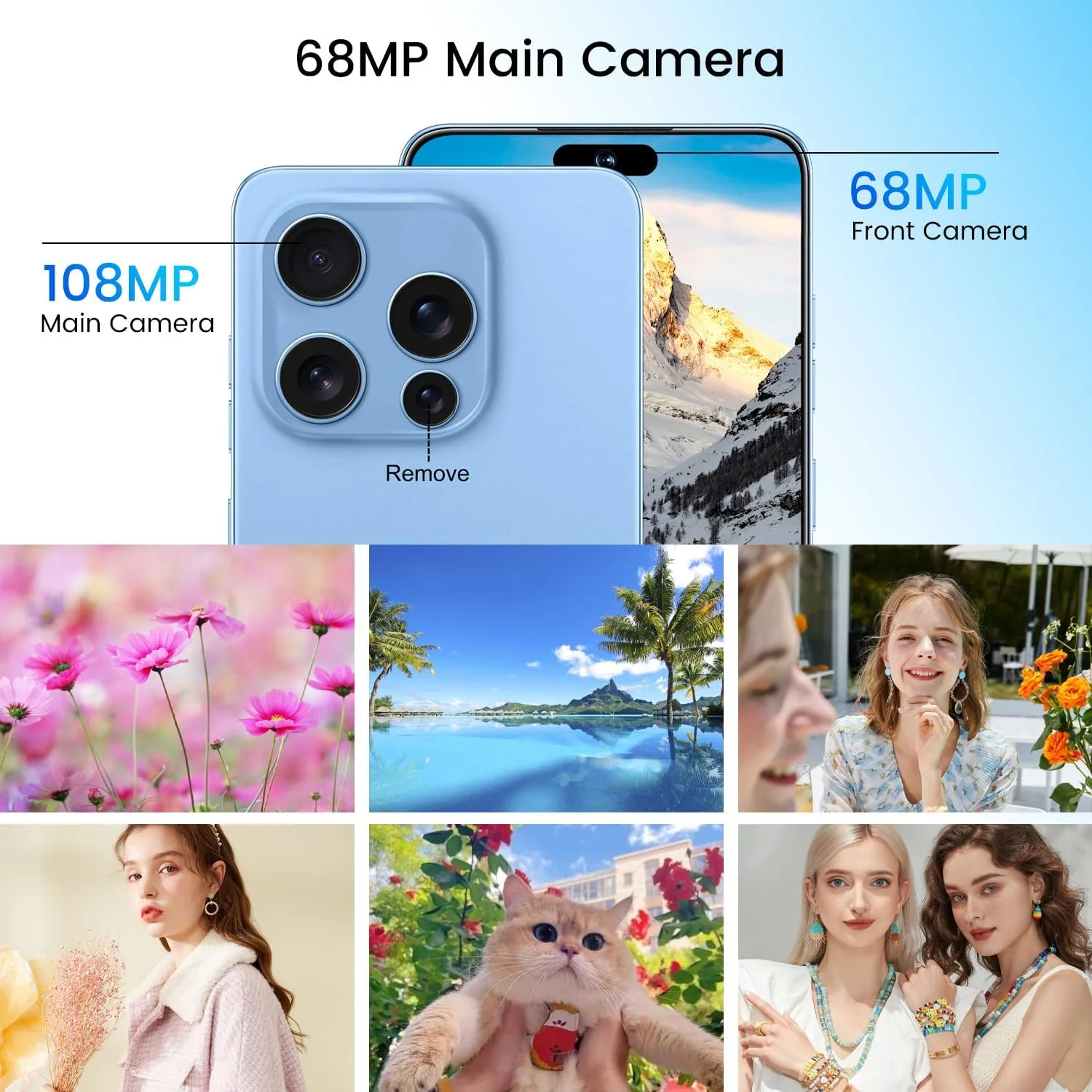 Huness I16 PM 16+1TB Smartphone Unlocked Cell Phone,6.99" HD Screen Unlocked Phones,Battery 7000mAh Android 14,Face ID/Fingerprint Button unlock/Photos/5G/Dual SIM/GPS (Blue)