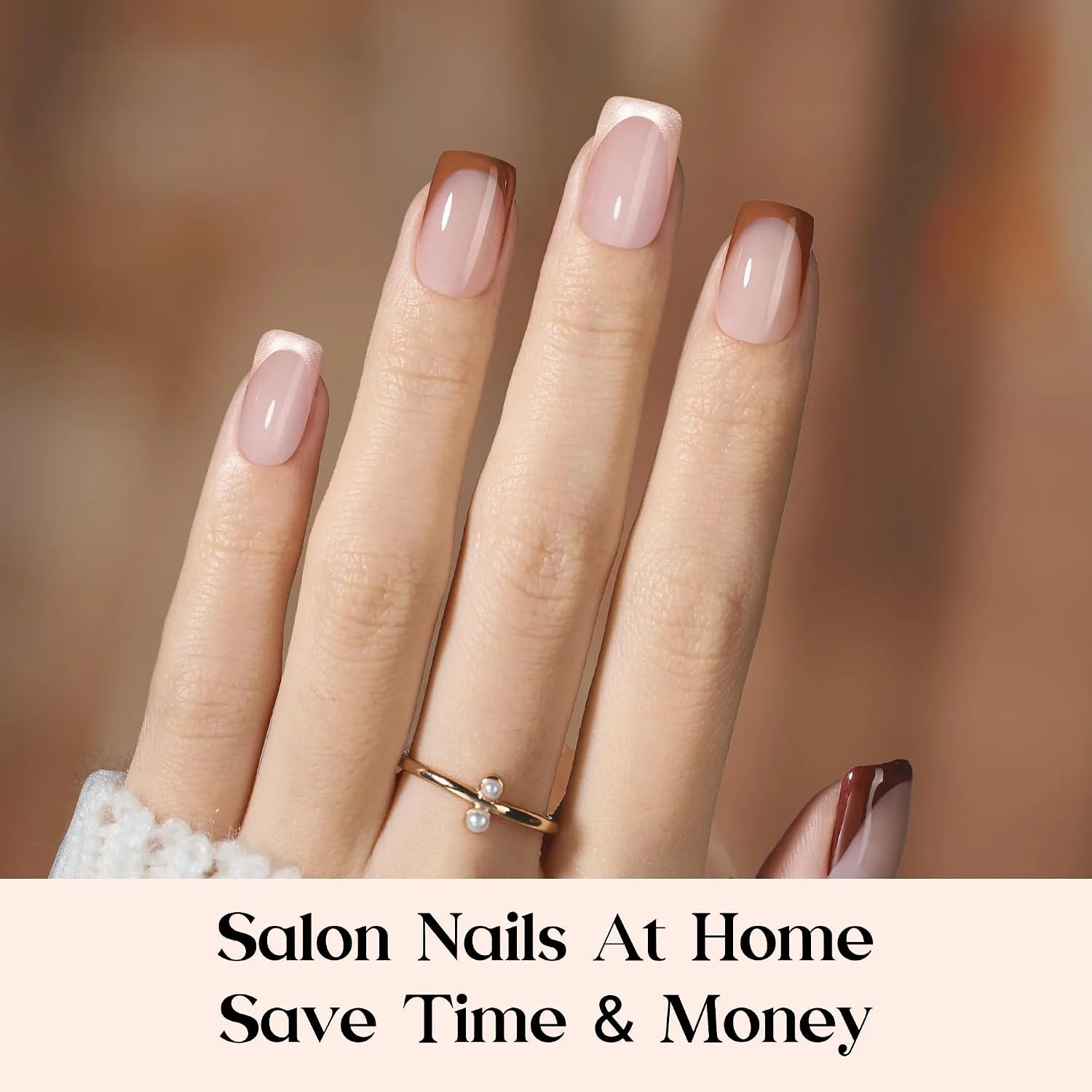 Beetles Full French Tip Press On Nails-7 Colors Short Square Brown, 224 Pcs