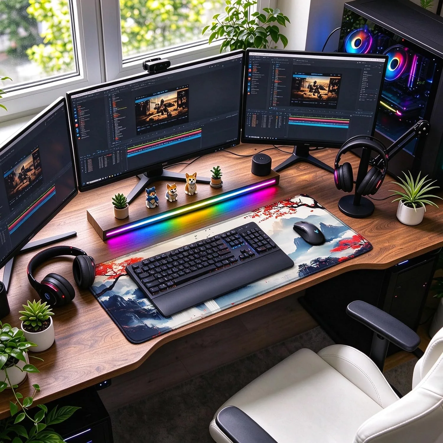 Large Gaming Mousepad, Waterproof Extra Large Mouse Pad with Stitched Edges, 31.5" x 15.7" Non-Slip Rubber Base Office Big Long Keyboard Pad for Office Gamer Home XXL, (Mountains Waters)