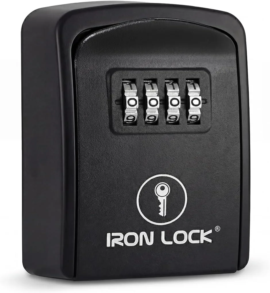 Iron Lock® Small Wall Mount Key Lock Box for Keys Outside (Black)