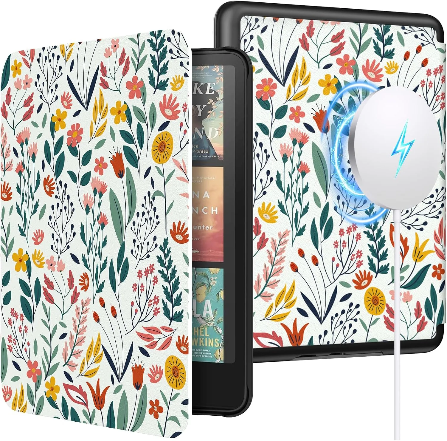 Moko Magnetic Case for 7" Kindle Paperwhite 12th Gen 2024/Colorsoft,Flowers