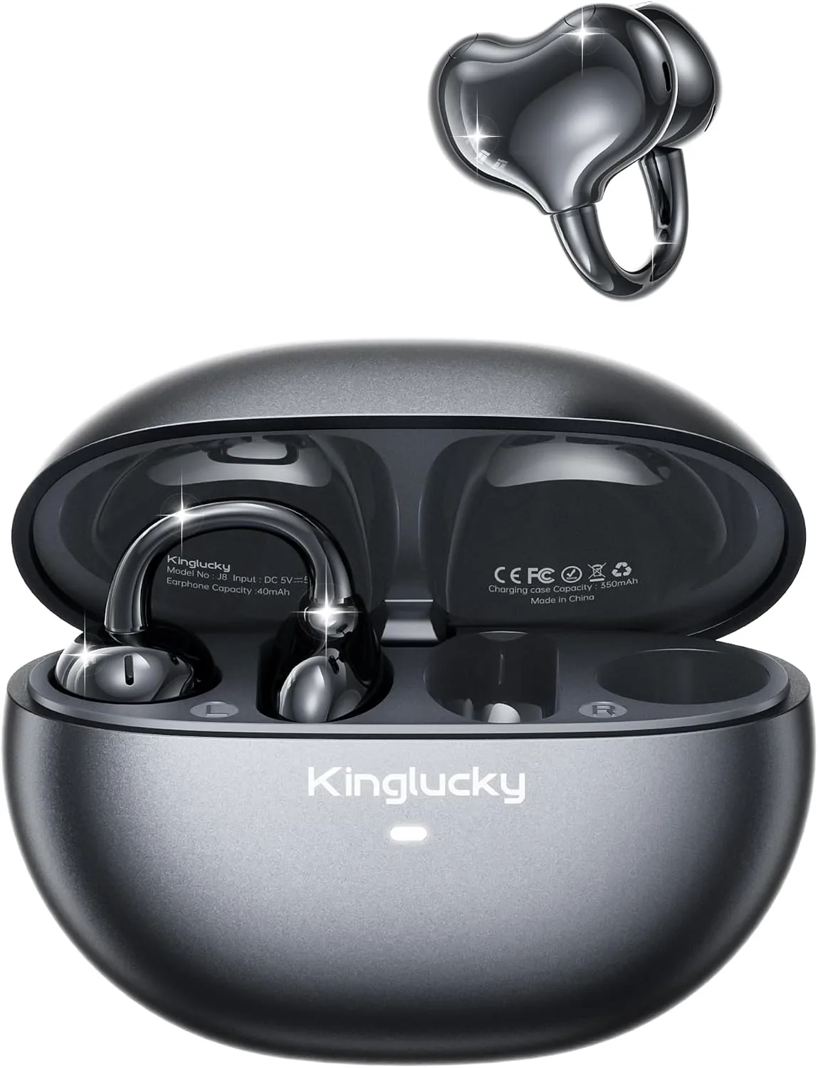 Kinglucky Upgraded Clip-On Earbuds Comfortable fit & Crystal-Clear Sound, 40H Playtime Open Ear Buds Bluetooth6.0 Wireless Headphones for Women Ideal for Small Ears,Sports,Workouts,Glasses Black