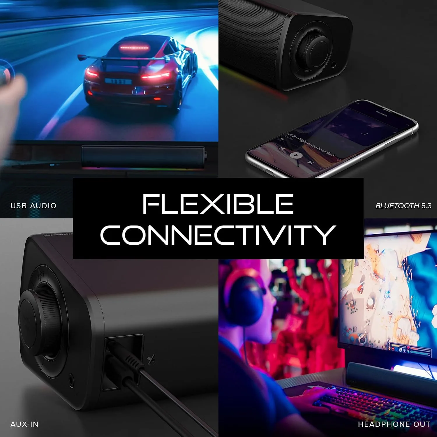 Creative Sound Blaster GS3 Compact RGB Gaming Soundbar, Superwide, White