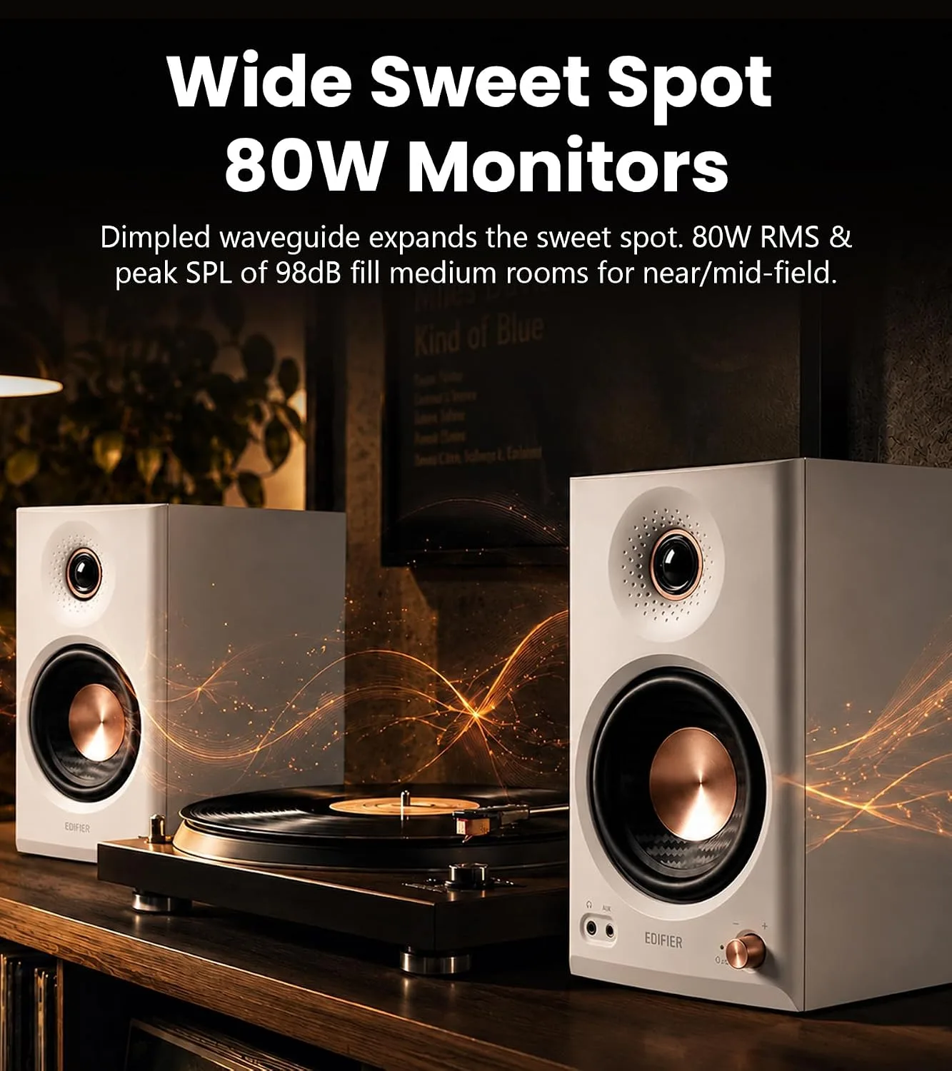 Edifier MR4.5 Bi-Amped Studio Monitor, 80W RMS Bookshelf Speakers - White