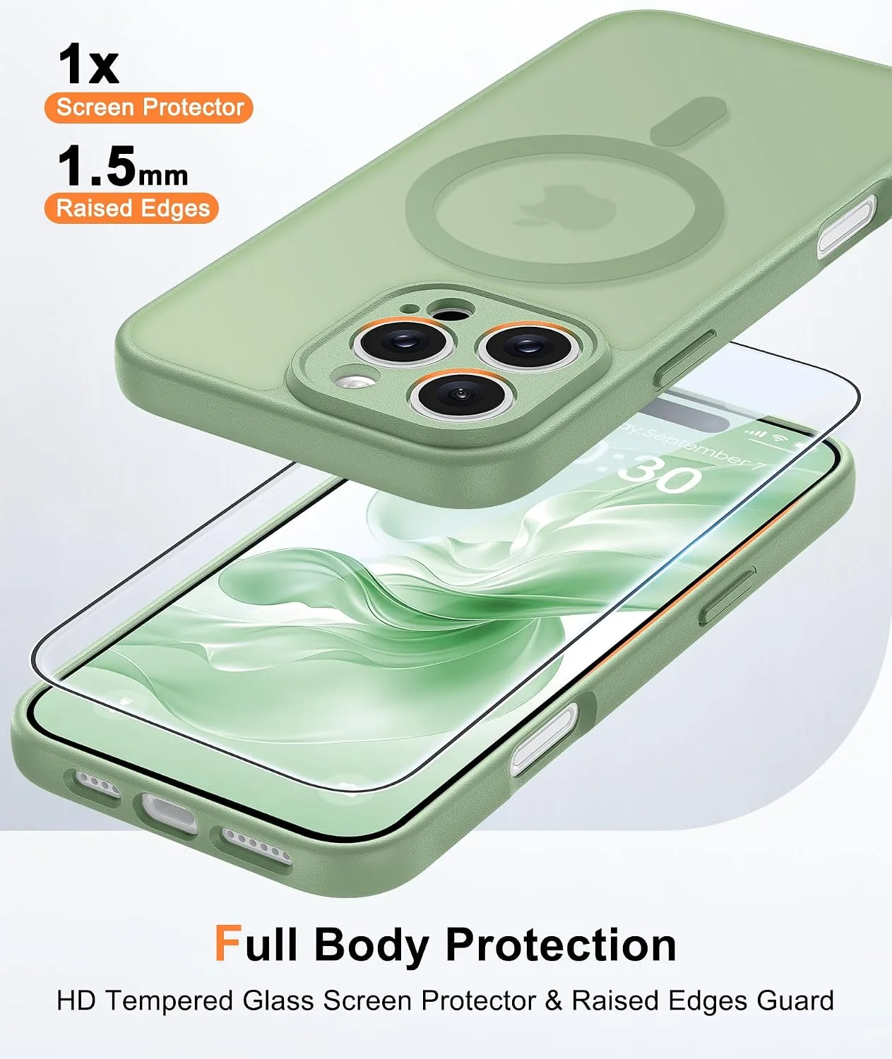 FNTCASE for iPhone 16 Pro Max Case Fit for MagSafe Light Green