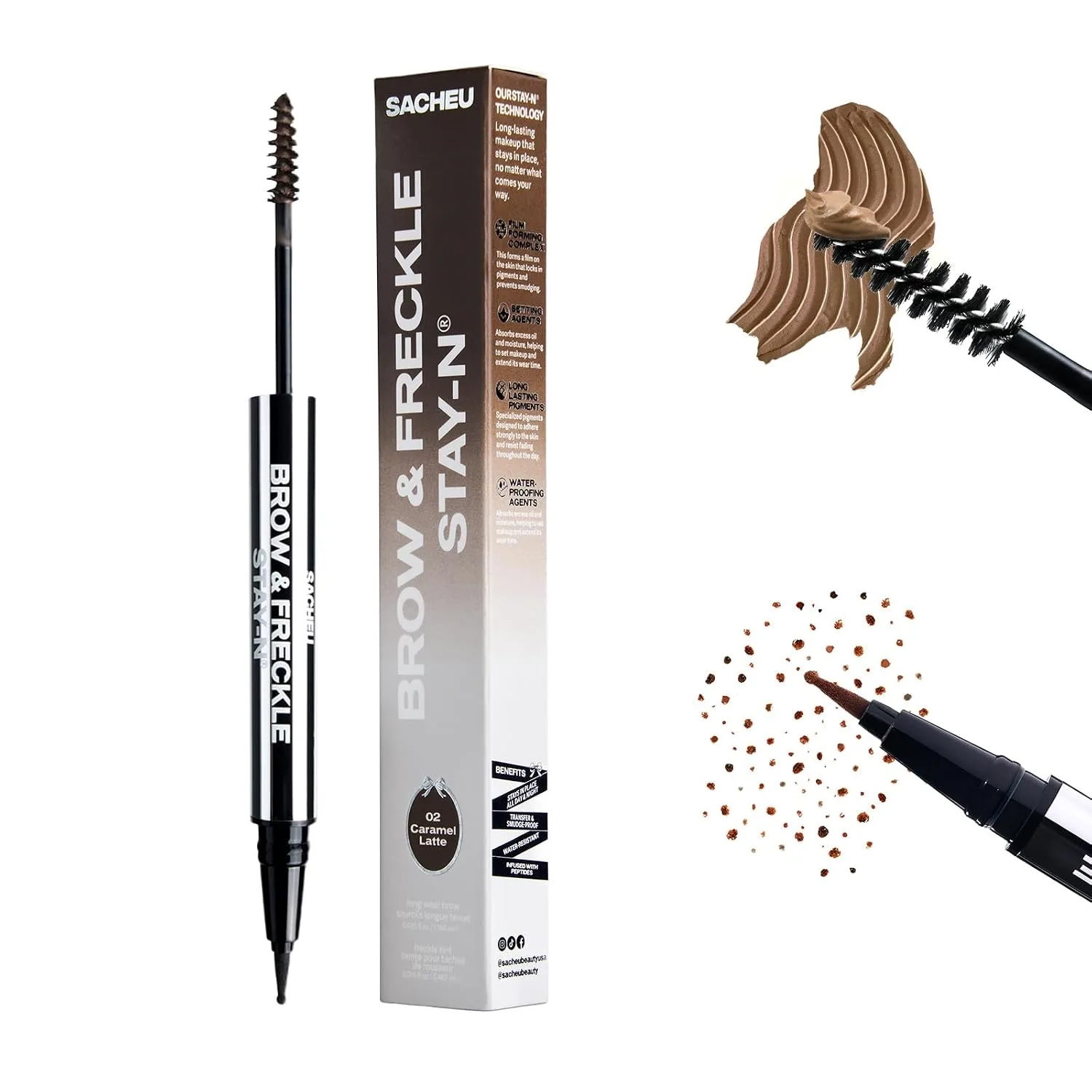 Sacheu Brow & Freckle STAY-N, 2-in-1 Brow Gel & Freckle Pen, Caramel Latte