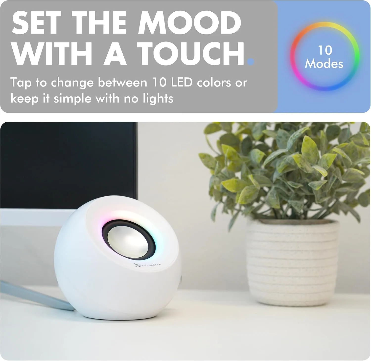 X9 Performance White Computer Speakers with RGB Lighting, Bluetooth, USB, and AUX - Triple Mode Connection, Dual 2.25" Drivers for Work and Play, Bluetooth Desktop Speakers for PC, Monitor - White