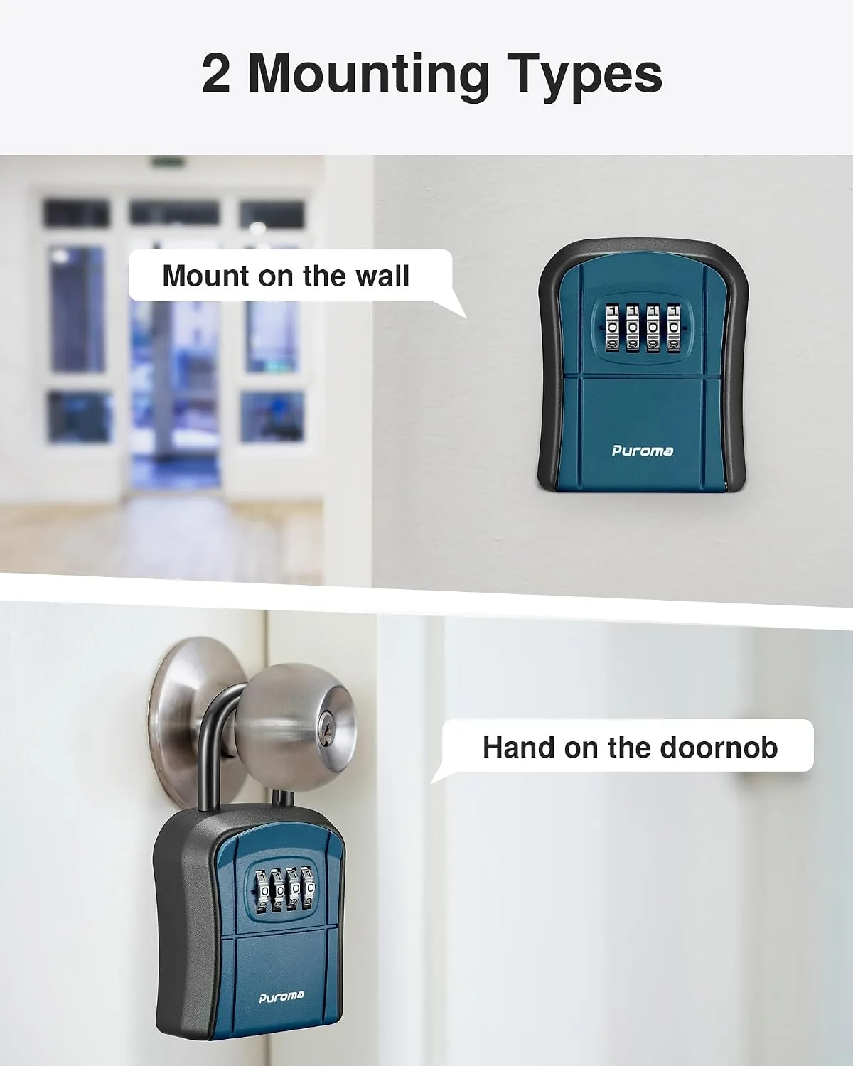 Puroma Key Lock Box Outdoor 4 Digit Code Combination Lockbox 1 Peacock Blue