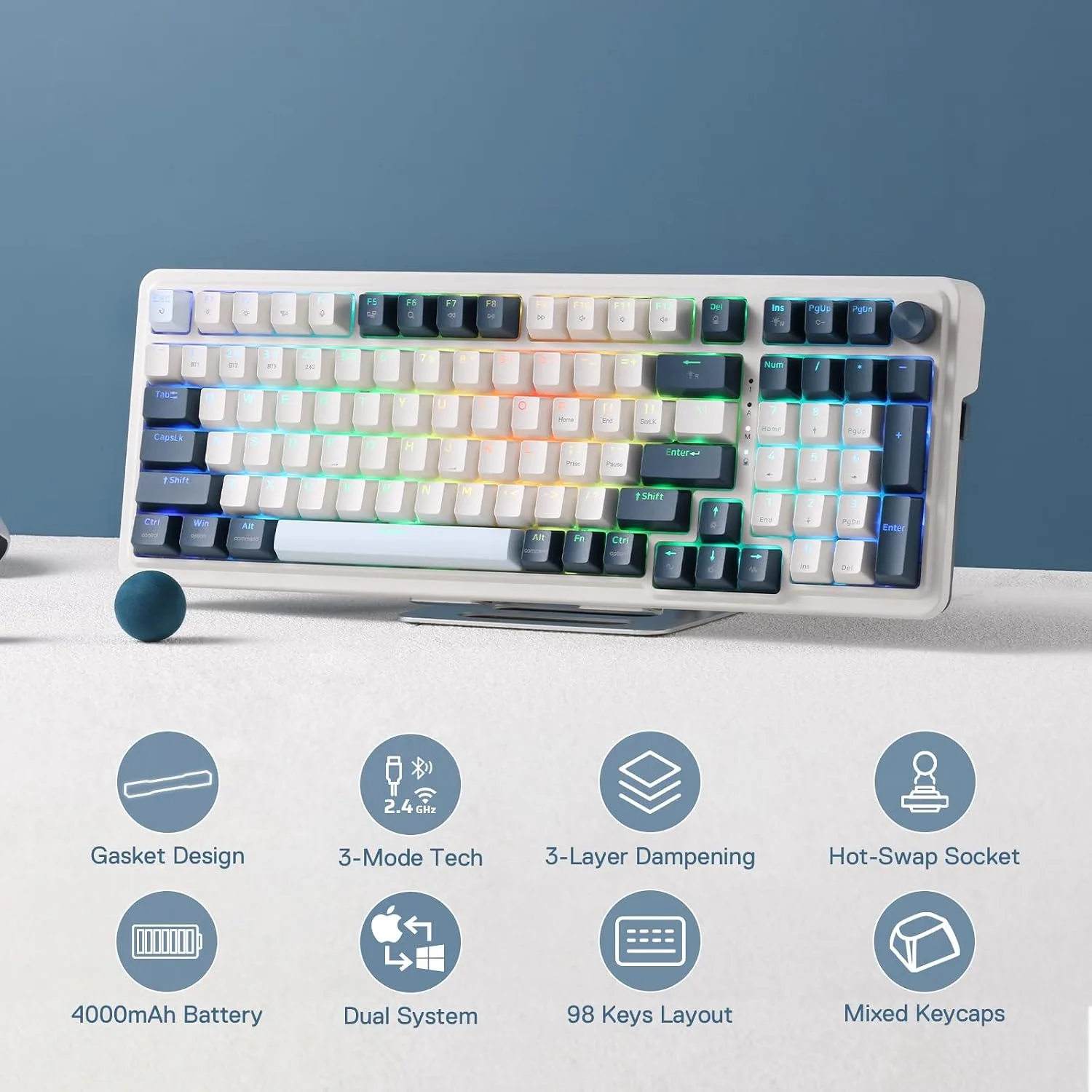 Redragon K686 PRO Wireless RGB Gasket Gaming Mechanical Keyboard, Easy Knob