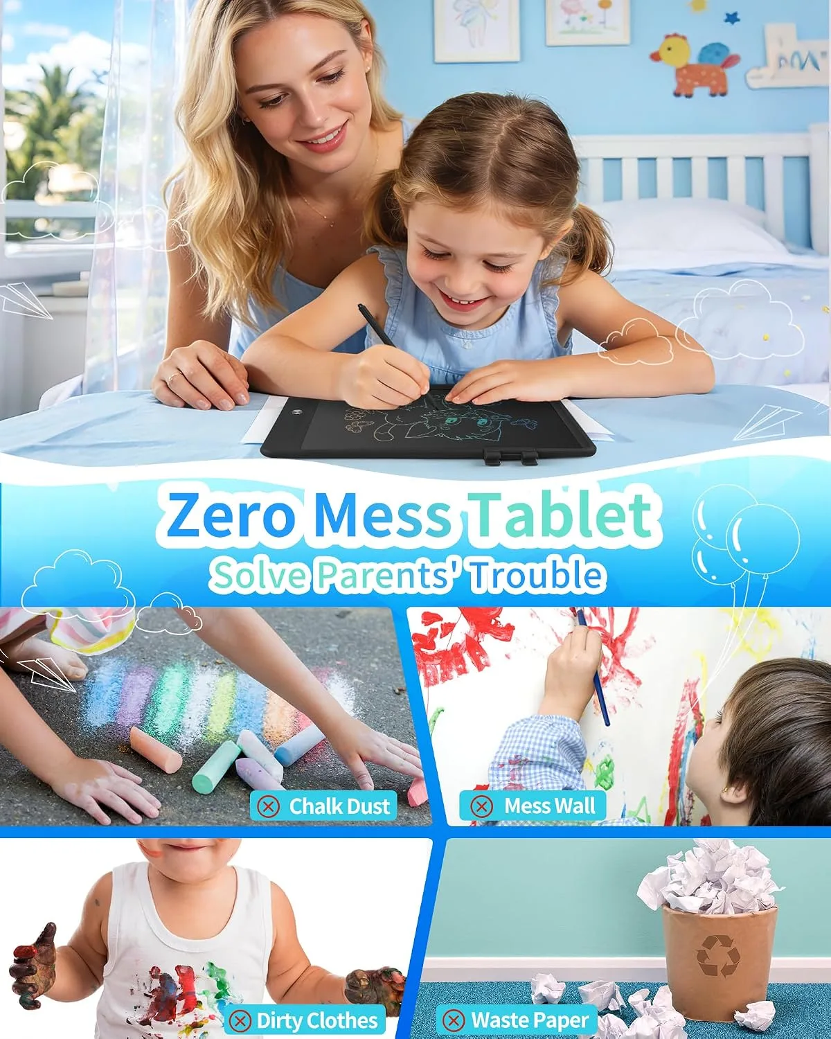 LCD Writing Tablet for Kids, 10 InchPortable Colorful Drawing Tablet, Toddler Drawing Pads, ​Travel Learning Toys for Kids Ages 3.4.5.6.7.8, Erasable Reusable Doodle Board (Black)