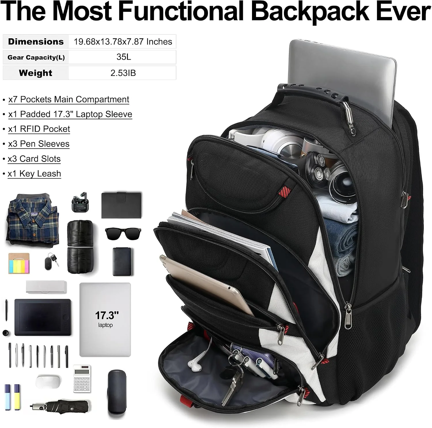 Boavan Laptop Backpack for men, 17.3 inch Laptop Bag with USB Port, Waterproof Travel Work Backpack Purse, Anti-Theft Teacher Nurse Doctor Casual Bookbags Office Business backpack，White