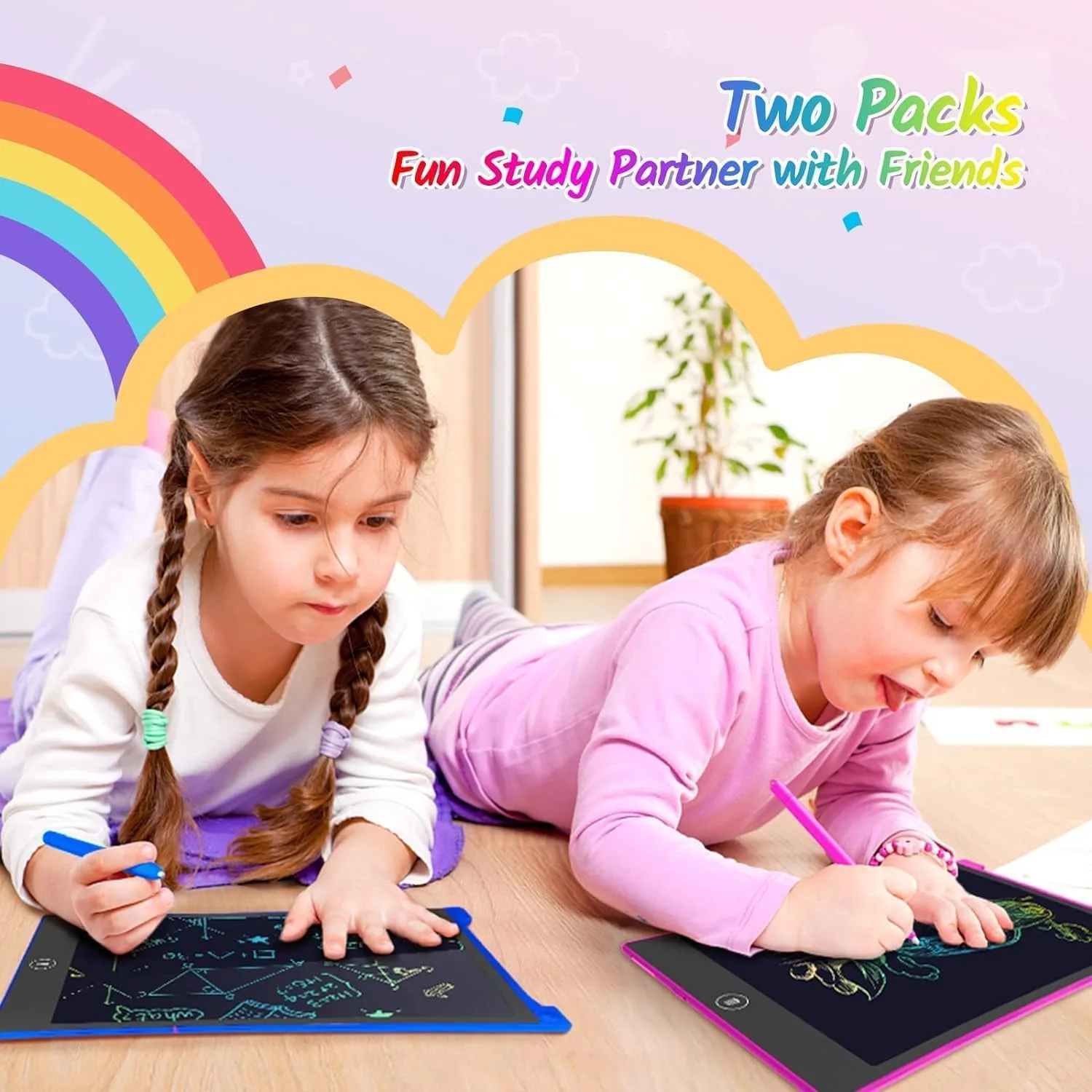 TECJOE 10 Inch 2 Pack LCD Writing Tablet for Kids, Mess Free Drawing Tablet