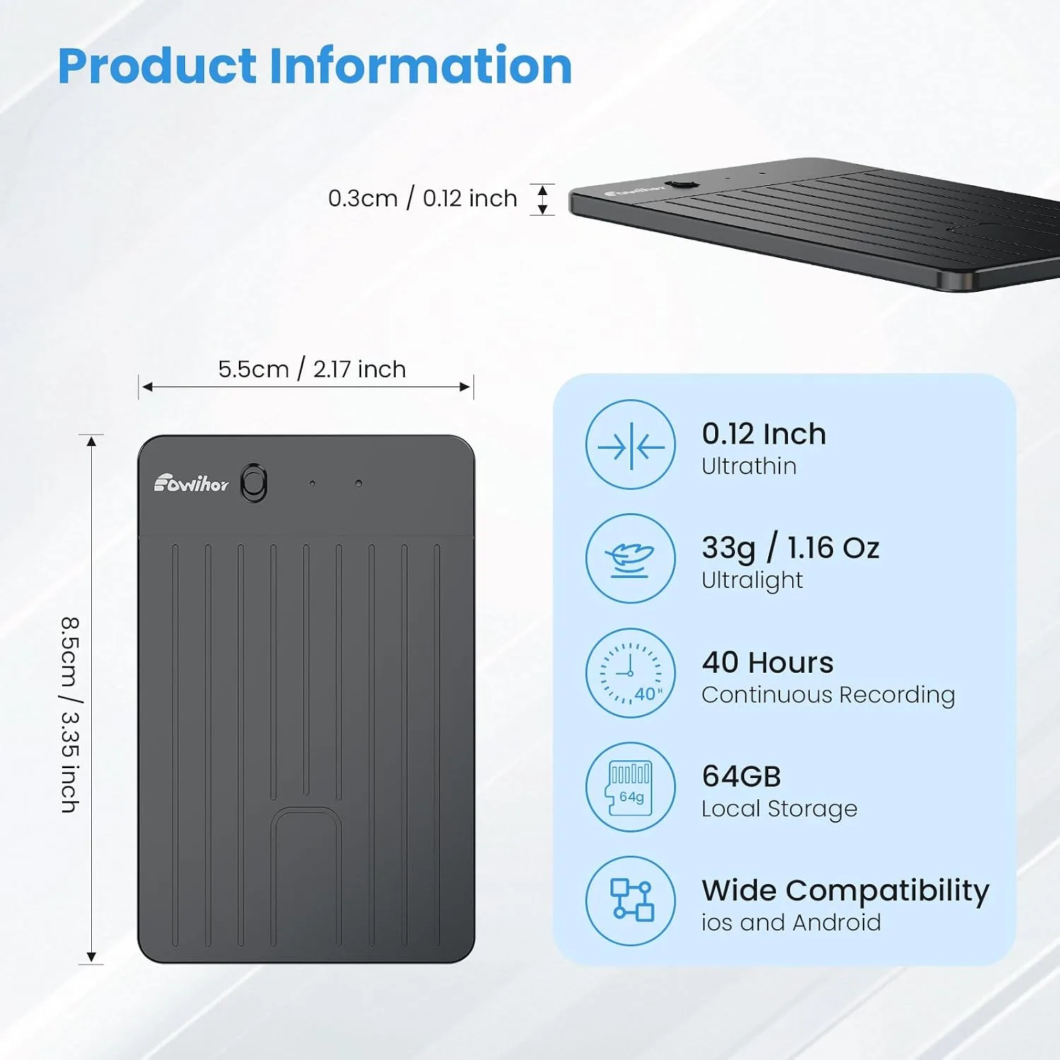 AI Voice Recorder, Transcribe & Summary Voice Recorder with Playback, Digital Voice Recorder Supporting Real-Time Translation in 59 Languages, Audio Recorder for Lectures, Meetings, 64GB Memory