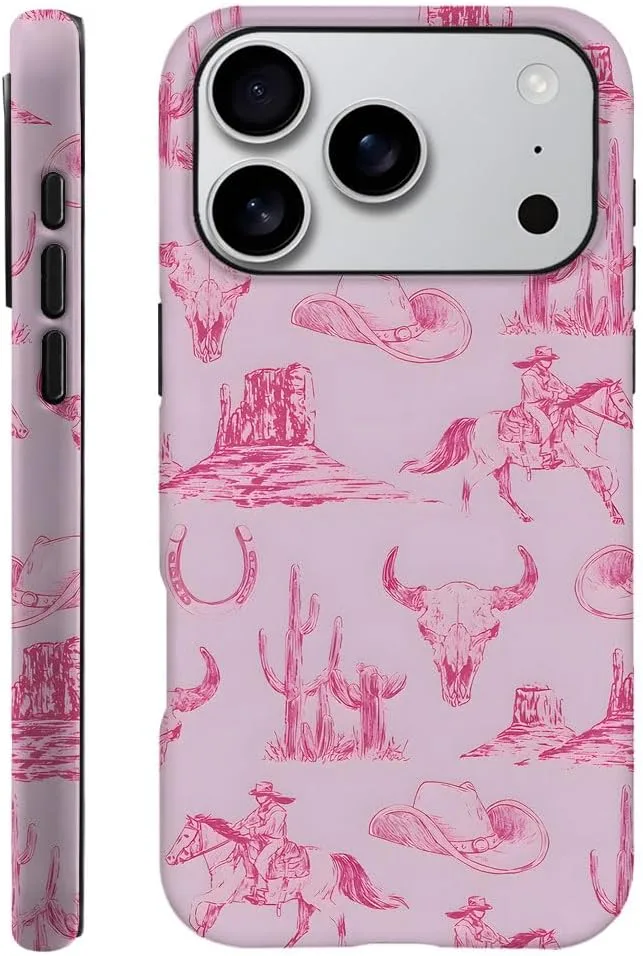 Case Compatible with iPhone 18 Pro/iPhone 17 Pro,Fall Prevention Hybrid 2-Layer Hard Shell Phone Cover for Girls Boys,Pink Hat Horse Western Cowboy