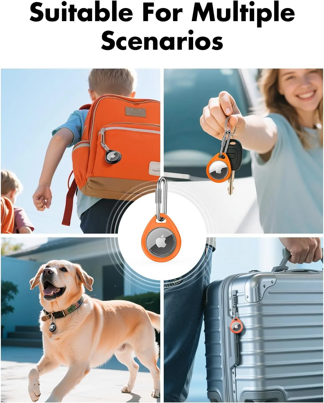 UNBREAKcable for AirTag Holder Case with Professional Carabiner, 4 Pack