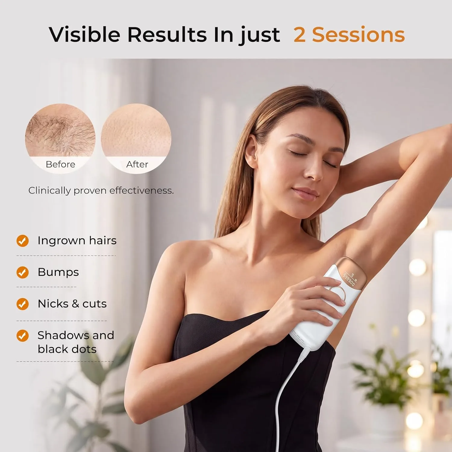 Ubroo Laser Hair Removal for Women, Visible Results in 2 Sessions (Gold)