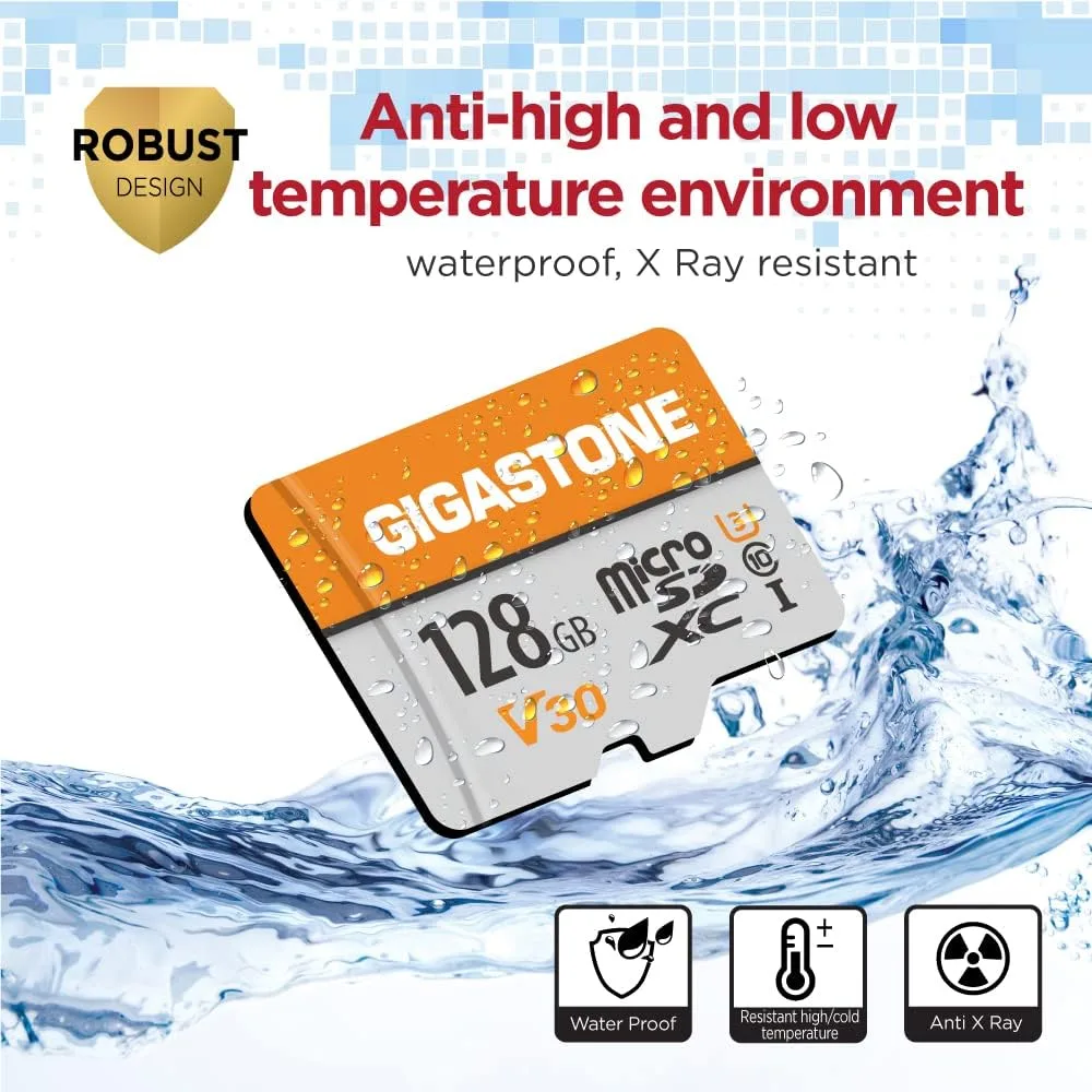 GIGASTONE 128GB Micro SD Card 2-Pack, A1 V30 4K Video Recording, Compatible with Security Camera, Dash cam, Drone, 95MB/s MicroSDXC Memory Card UHS-I Class 10, with 2 SD Adapter