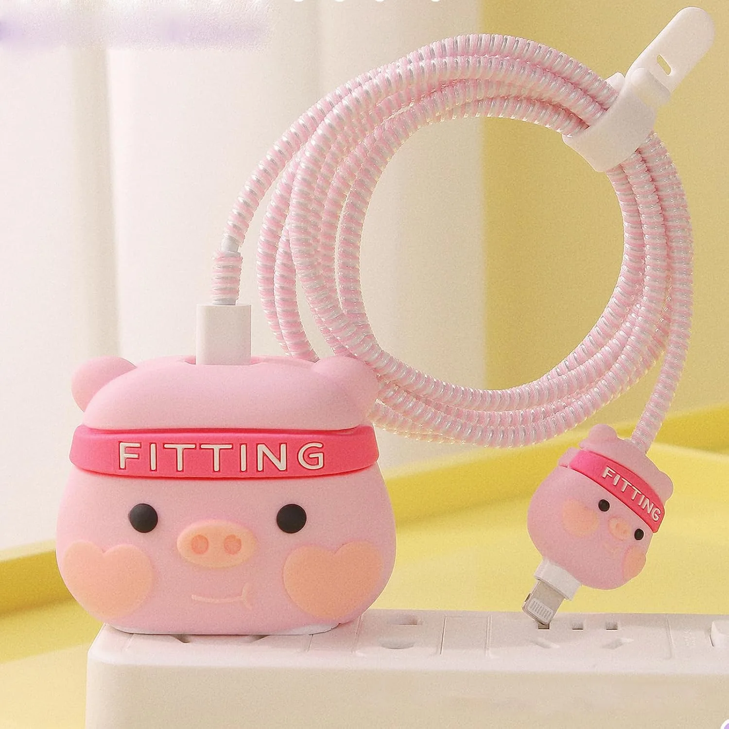 Compatible with iPhone 18W/20W USB-C Charger Protector Cover, 3D Cute Cartoon Charger Case for Apple iPhone 20W USB-C Power Adapter and Lightning Cable Protective Wire Saver (Fitting Pig)
