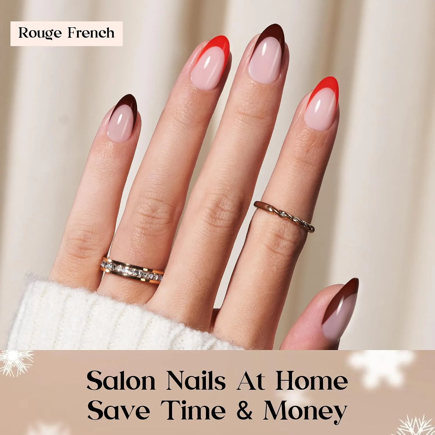 Beetles Red French Tip Press On Nails - Short Almond 5 Colors 160 Pcs