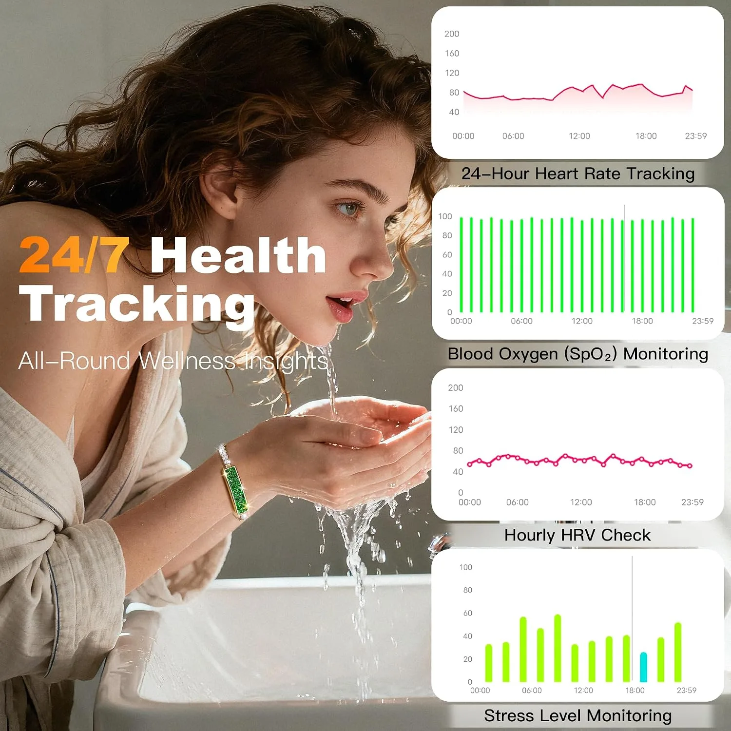 Smart Bracelet for Women - Fitness Tracker with Heart Rate, Sleep & Step Tracking, 1ATM Water Resistant, Multi-Sport Modes, Fitness Tracking Wearable with Free App, 2 Bands (Royal Green)