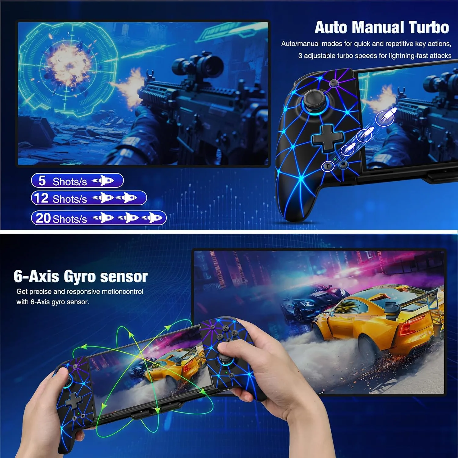 Spican Switch Controllers for Nintendo Switch/Switch OLED, Hall Effect Switch Wireless Pro Controller One-Piece Joypad, Full-Size Handheld Mode Gamepad with RGB Lights/Battery/Turbo/Macro/4 Game Slot