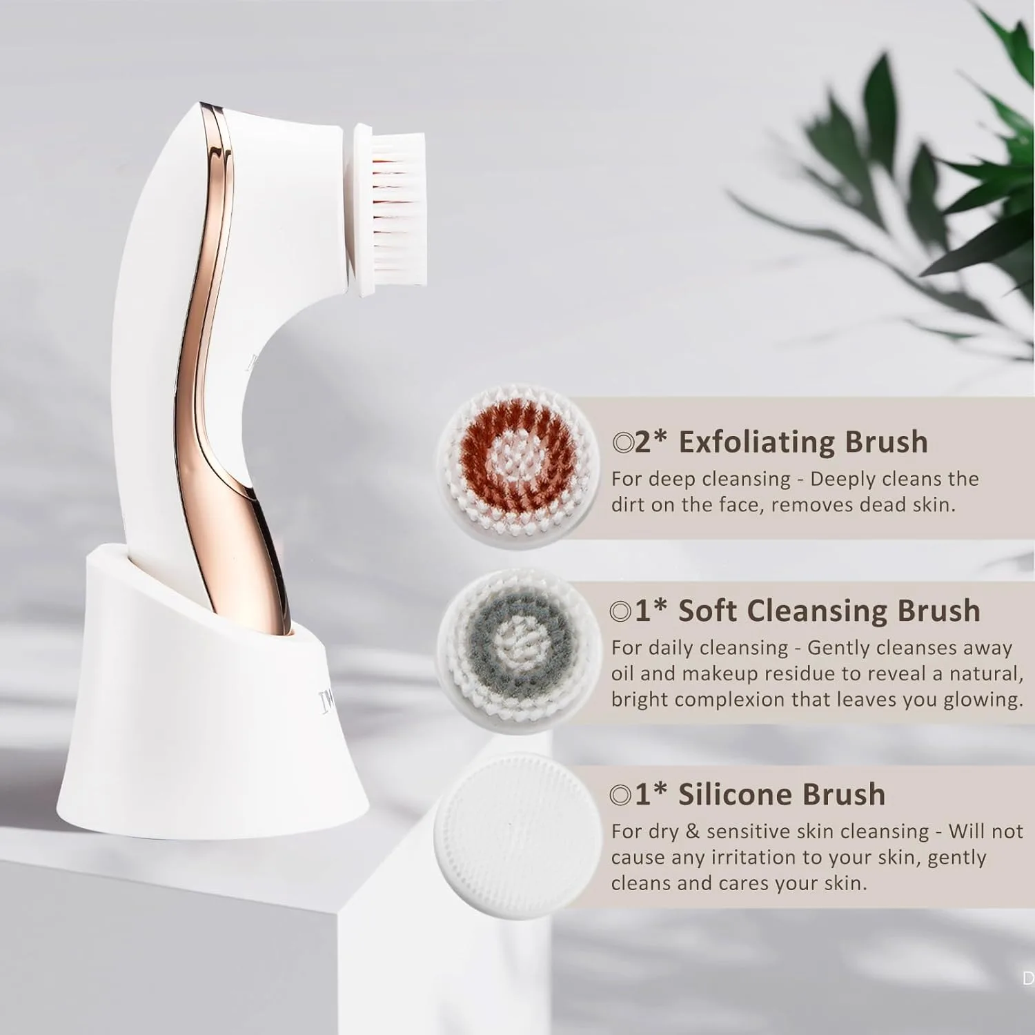 Facial Cleansing Brush Electric Face Scrubber with 4 Brush Heads