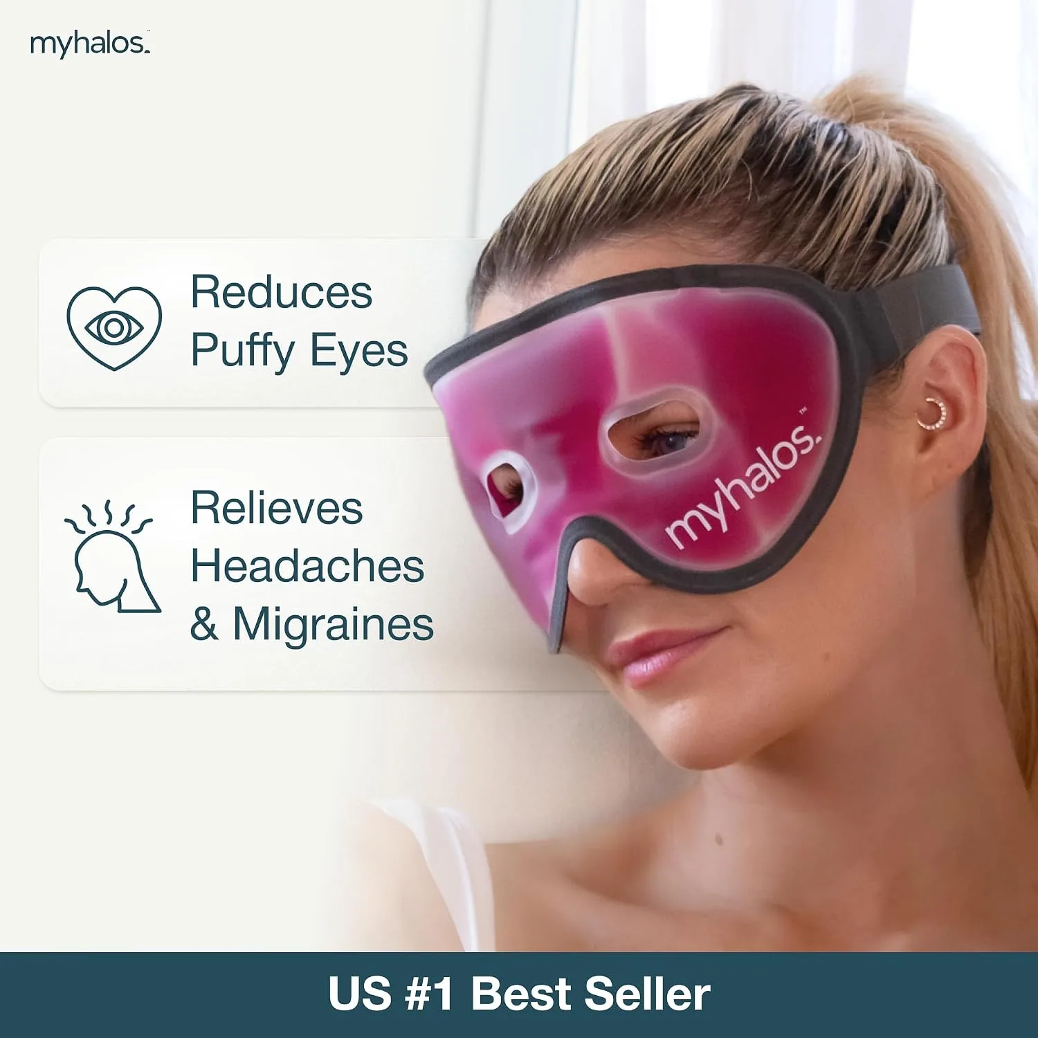 MyHalos Cooling Gel Eye Mask, Cold Ice Pack for Puffy Eyes & Dark Circles