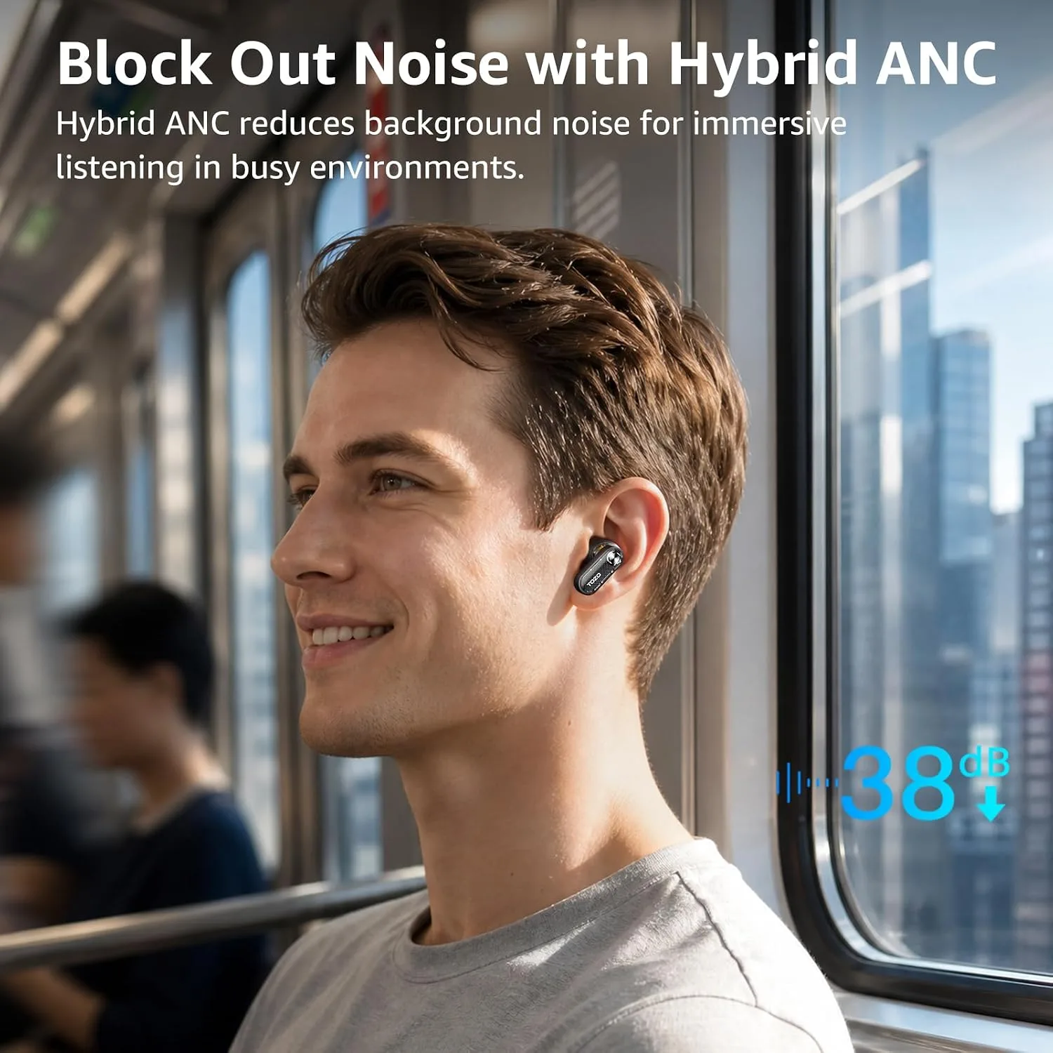 TOZO Crystal Pods Hybrid Active Noise Cancelling Wireless Earbuds, Black