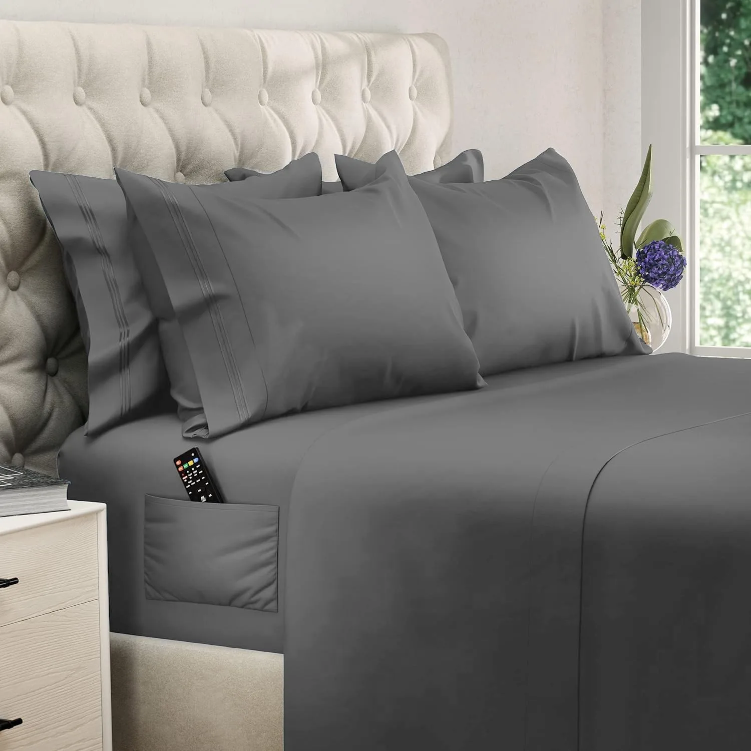 DREAMCARE King Size Sheets Set - 6 pcs Breathable Cooling Sheets King Size