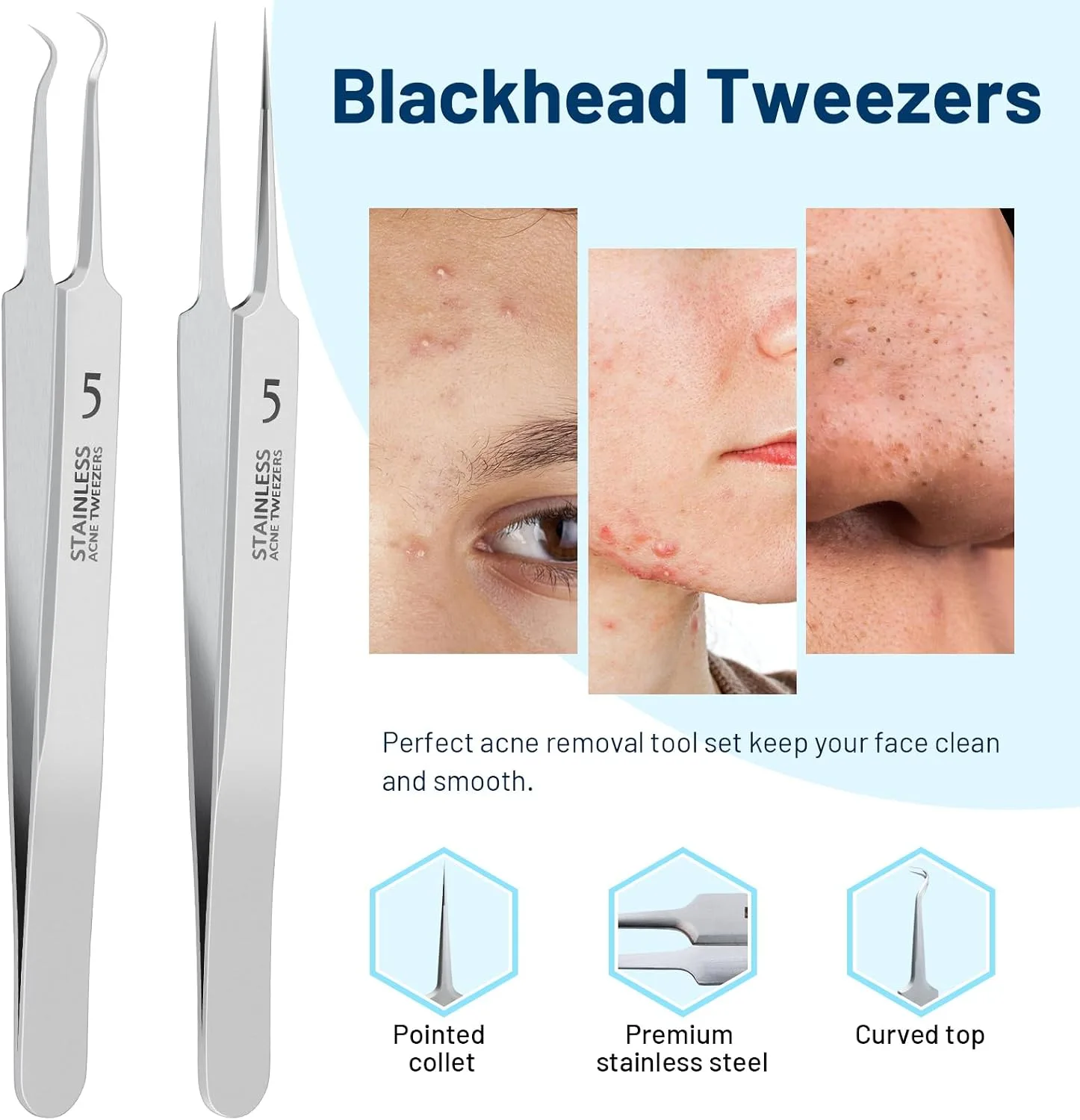 Blackhead Remover Tweezers,Ingrown Hair Tweezers, Tweezers for Facial Hair