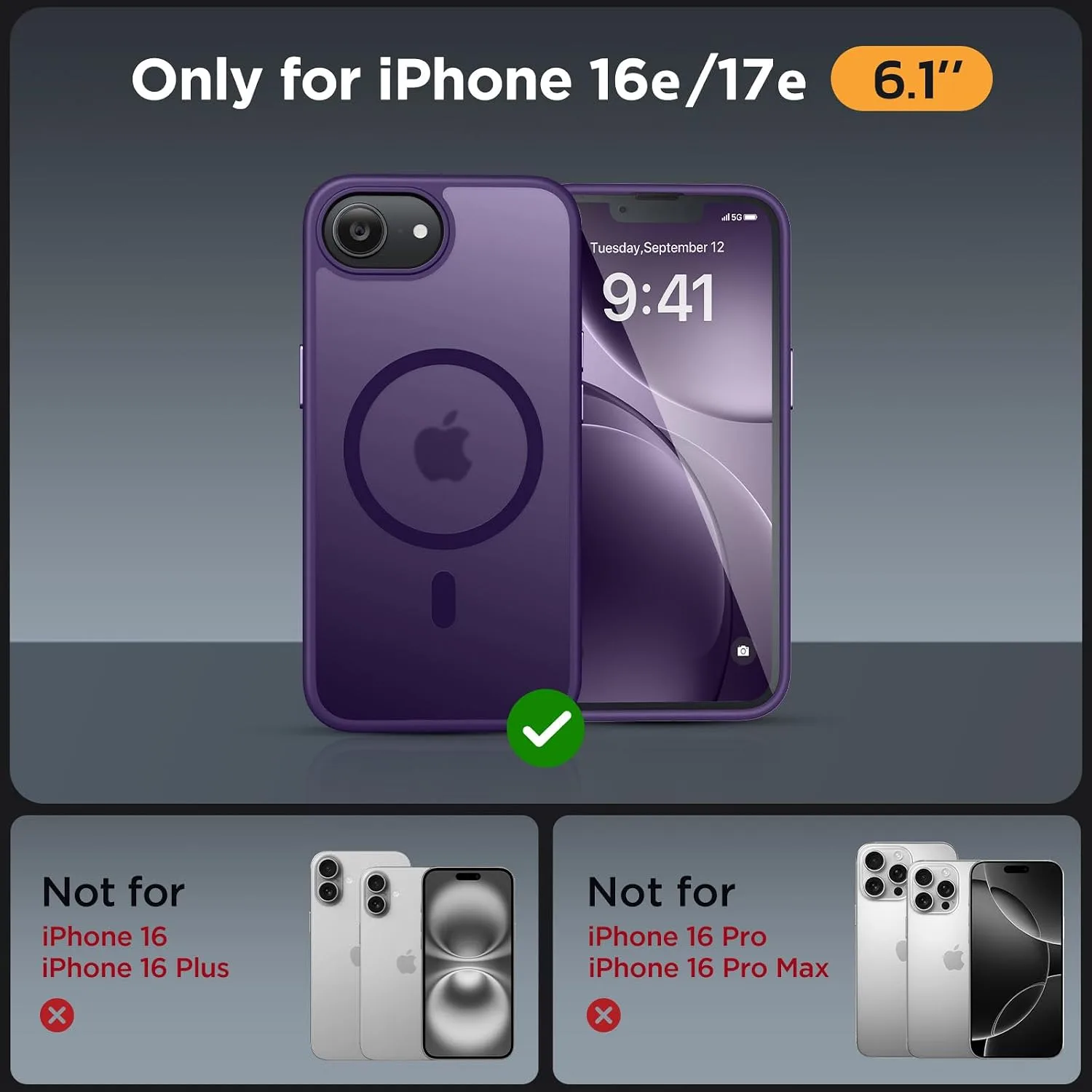 miracase for iPhone 16e case & iPhone 17e Case for MagSafe [with 2×9H+ Screen Protectors] TOP Military-Grade Protection Shockproof with Velvet Touch for iPhone 16e/17e Phone Case 6.1", Dark Purple