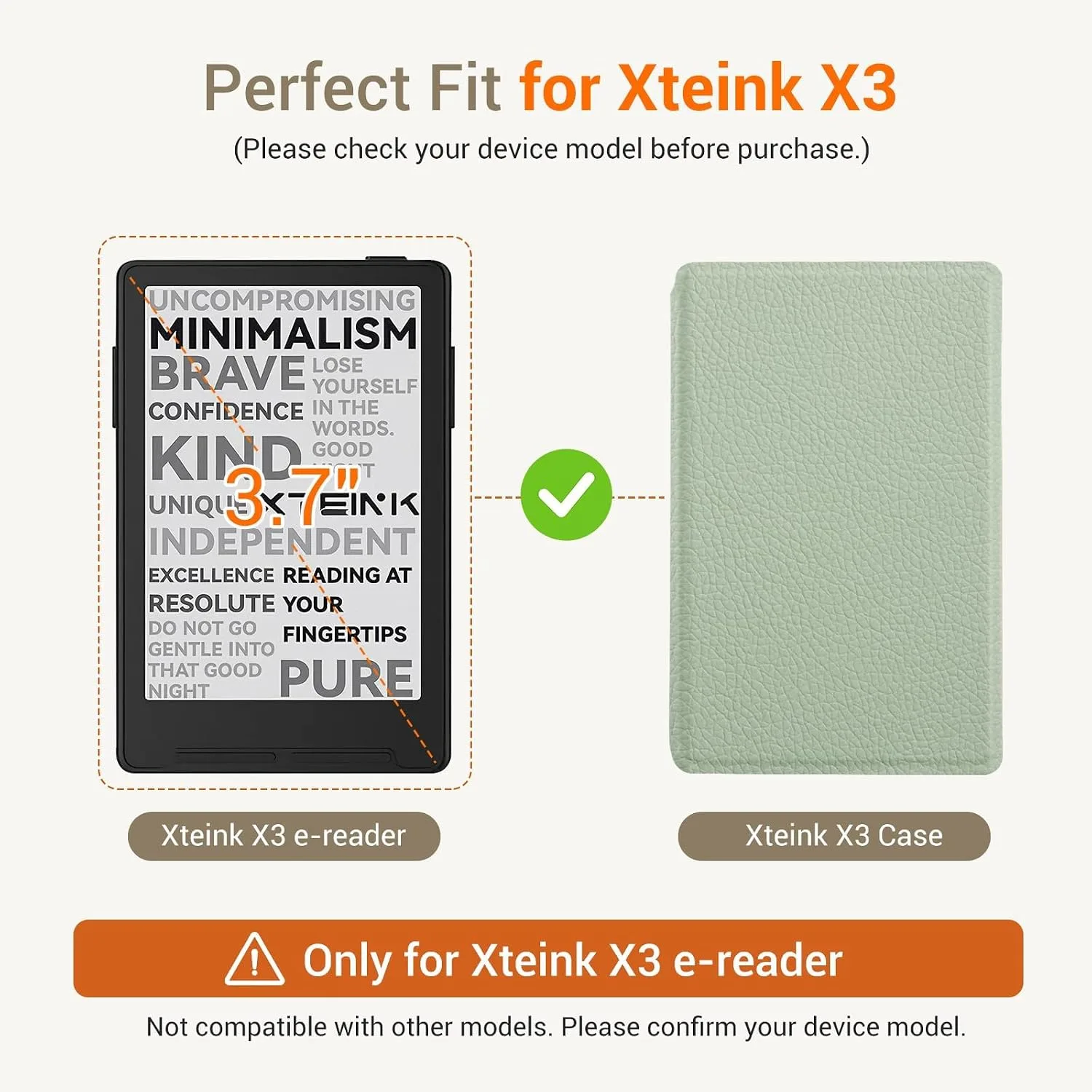 CoBak Magnetic Case for XTEINK X3 eBook Reader, 3.7" Ultra-Lightweight PU Leather Cover(Sage Green)